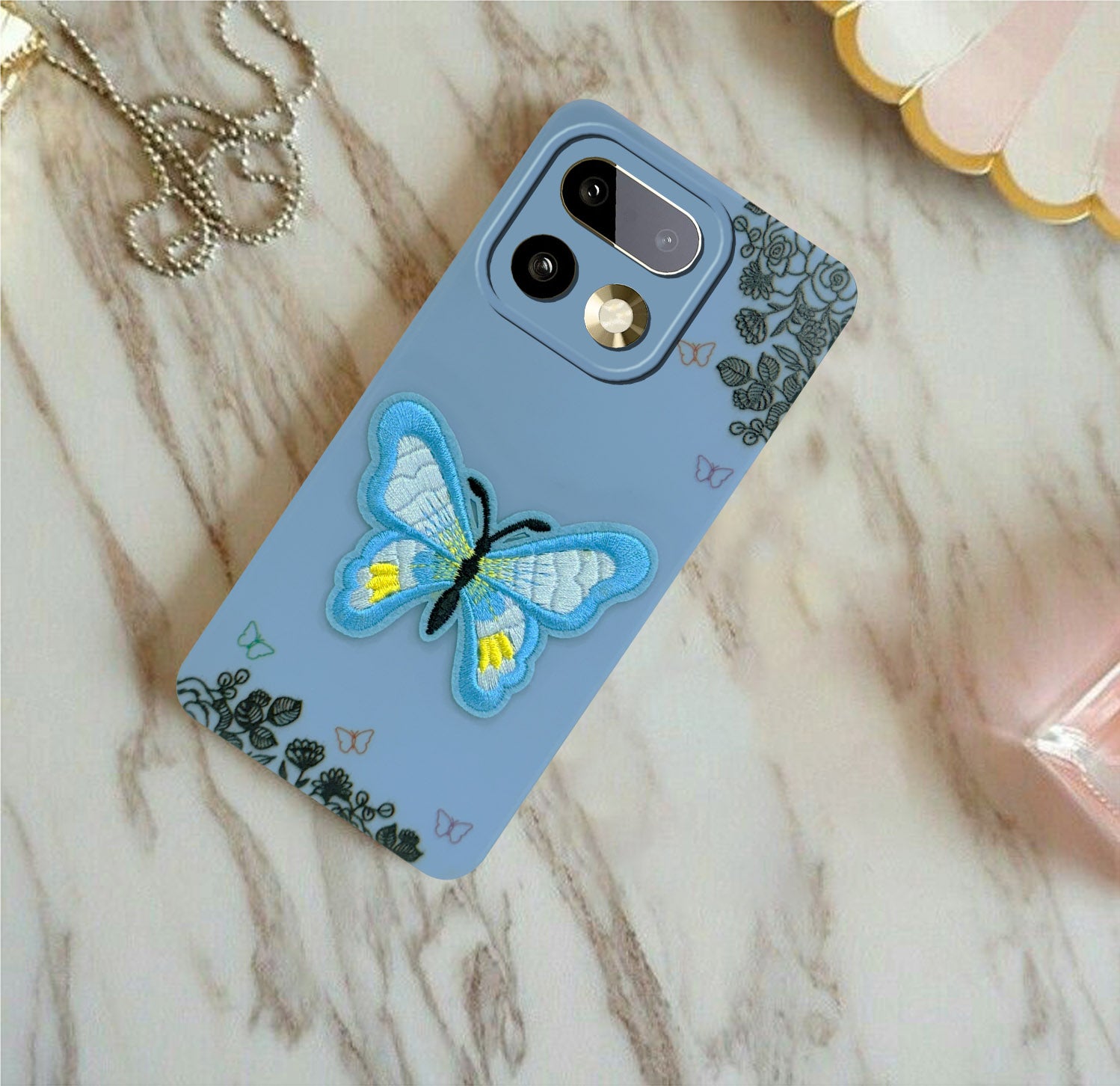 For Realme 16 Pro Plus 5G Back Cover Case (Soft Butterfly Embroidery | Women Teen Girls | Camera Protection| Matte Silicone)