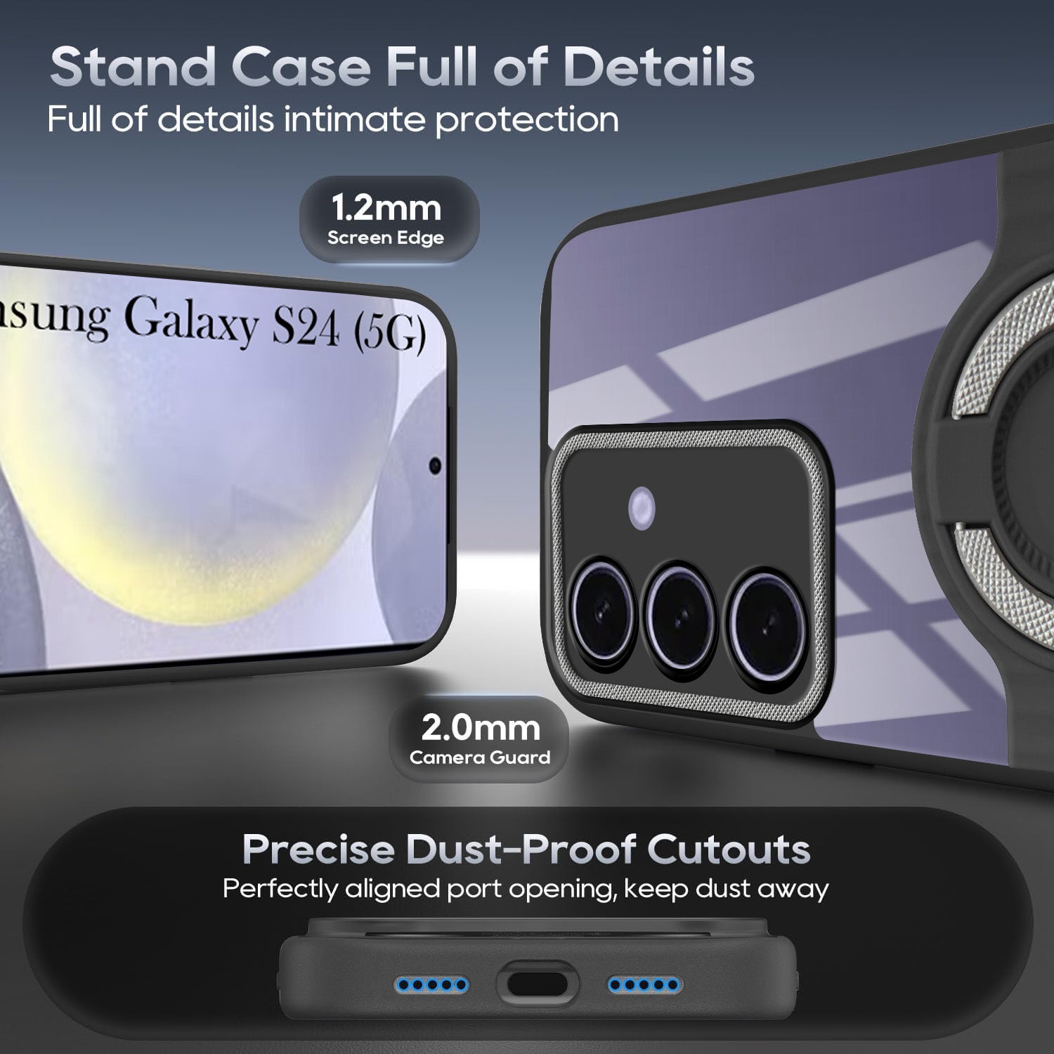 For Samsung Galaxy S24 Back Cover Case with stand (Built-in Ring Holder Kickstand | Lifetime Anti Yellow | Camera Protection)