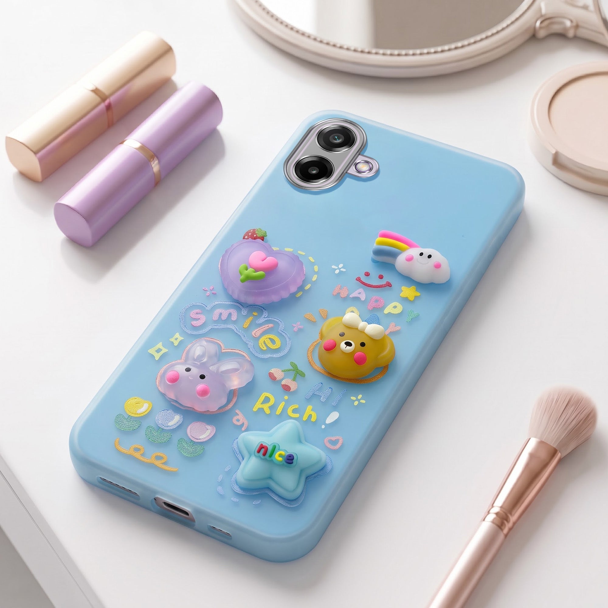 For Samsung Galaxy M17e Back Cover Case (3D Cute Cartoons | Hard Back Side Soft | Matte Premium Finish | HD Printing)