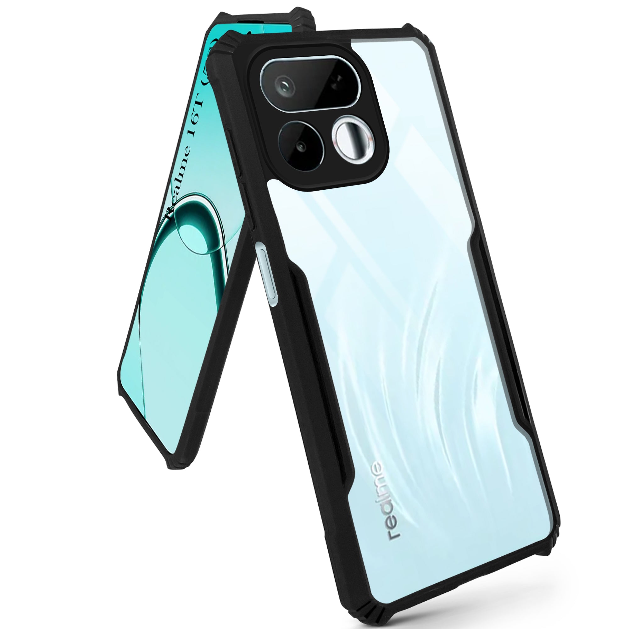 For Realme 16T 5G Back Cover Case Hybrid (Shockproof with Polycarbonate Clear Panel | Professional Black)