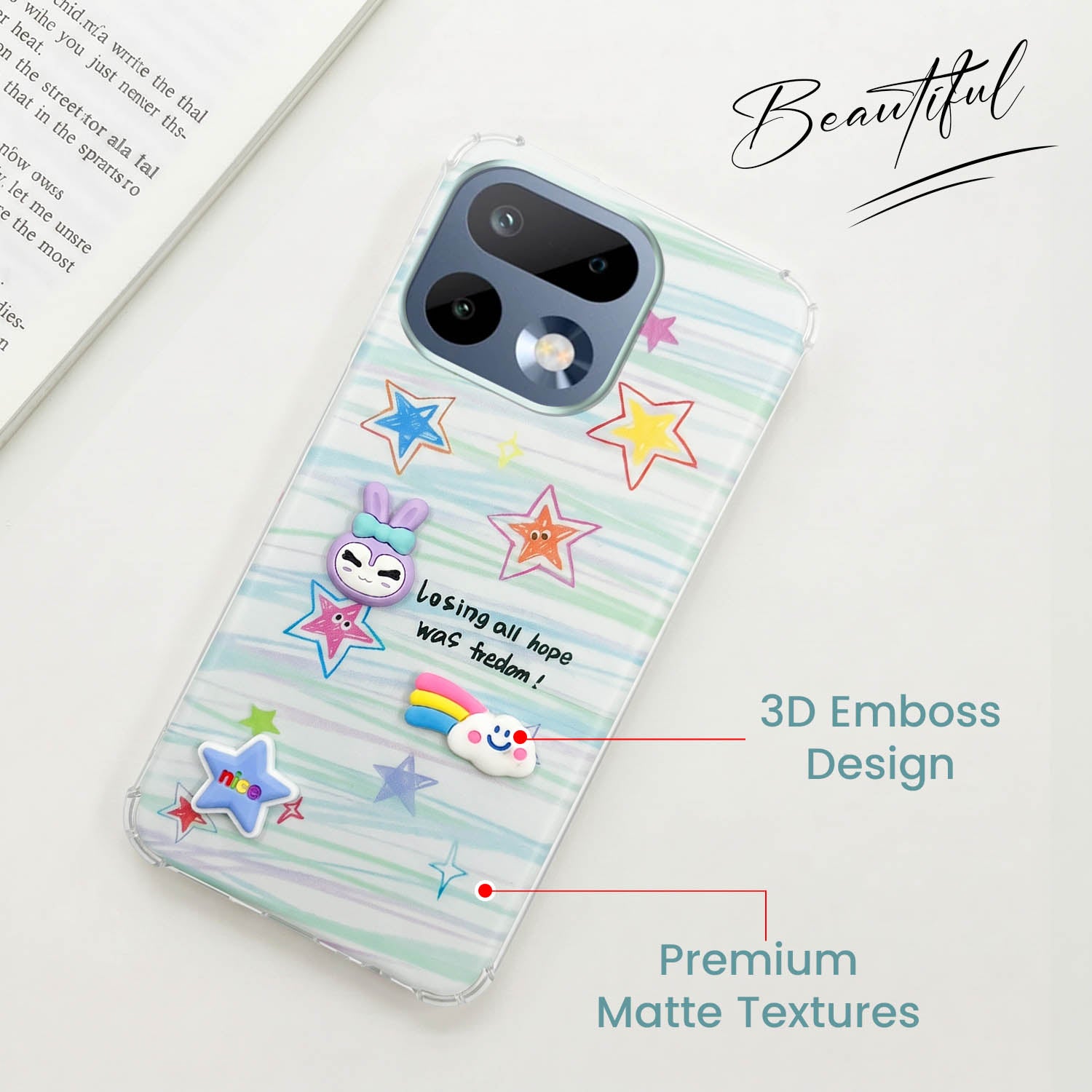 For Realme 16 Pro Back Cover Case (3D Cute Cartoons | Hard Back Side Soft | Matte Premium Finish | HD Printing)