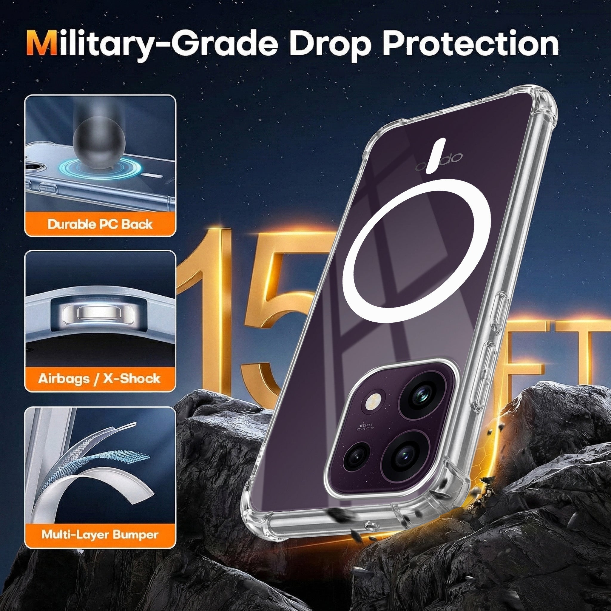 For Oppo Reno 16C 5G Back Cover Shockproof Crystal-Clear (Magsafe Wireless Support | Drop & Camera Protection | Hard Polycarbonate)