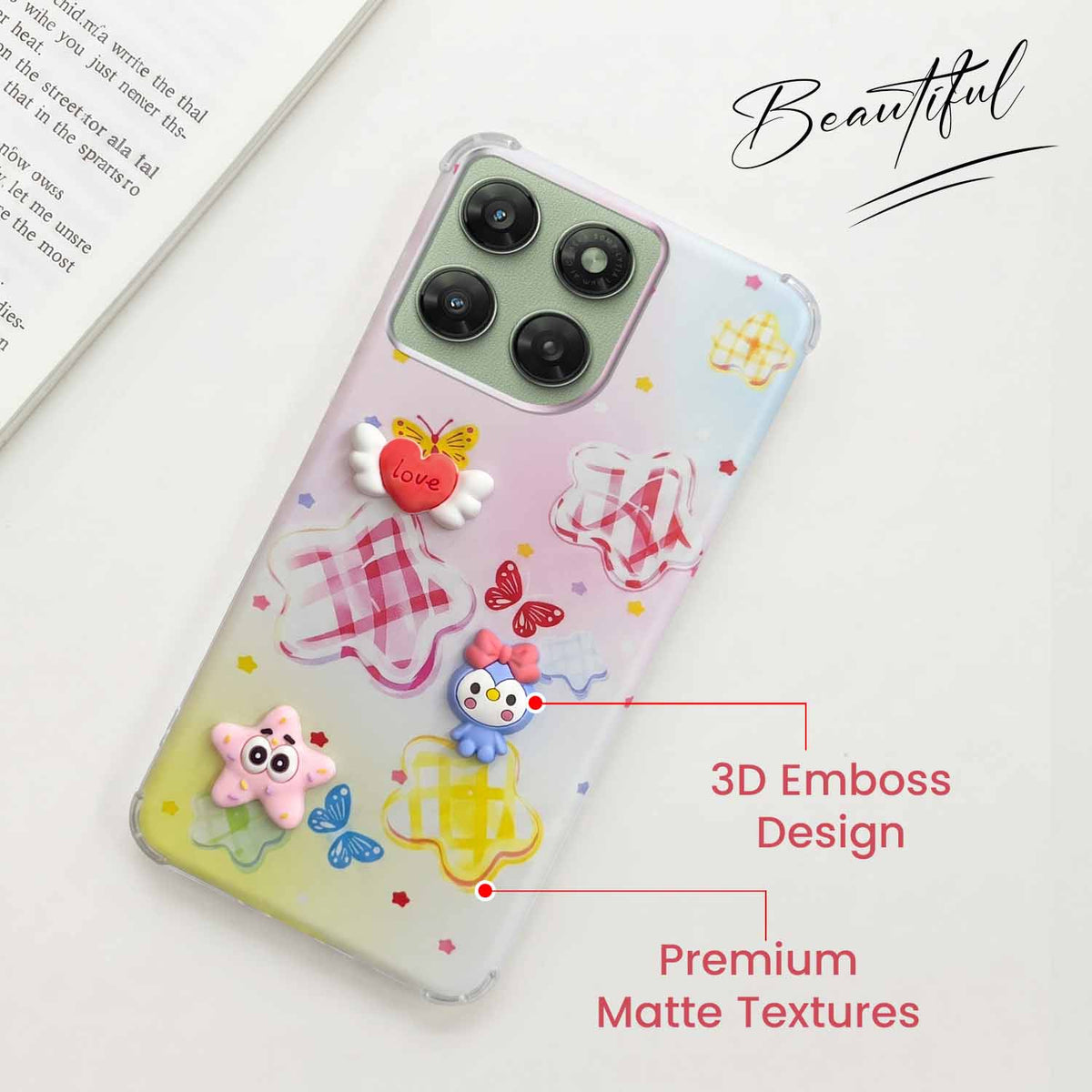 For Motorola Moto G77 Power Back Cover Case (3D Cute Cartoons | Hard Back Side Soft | Matte Premium Finish | HD Printing)