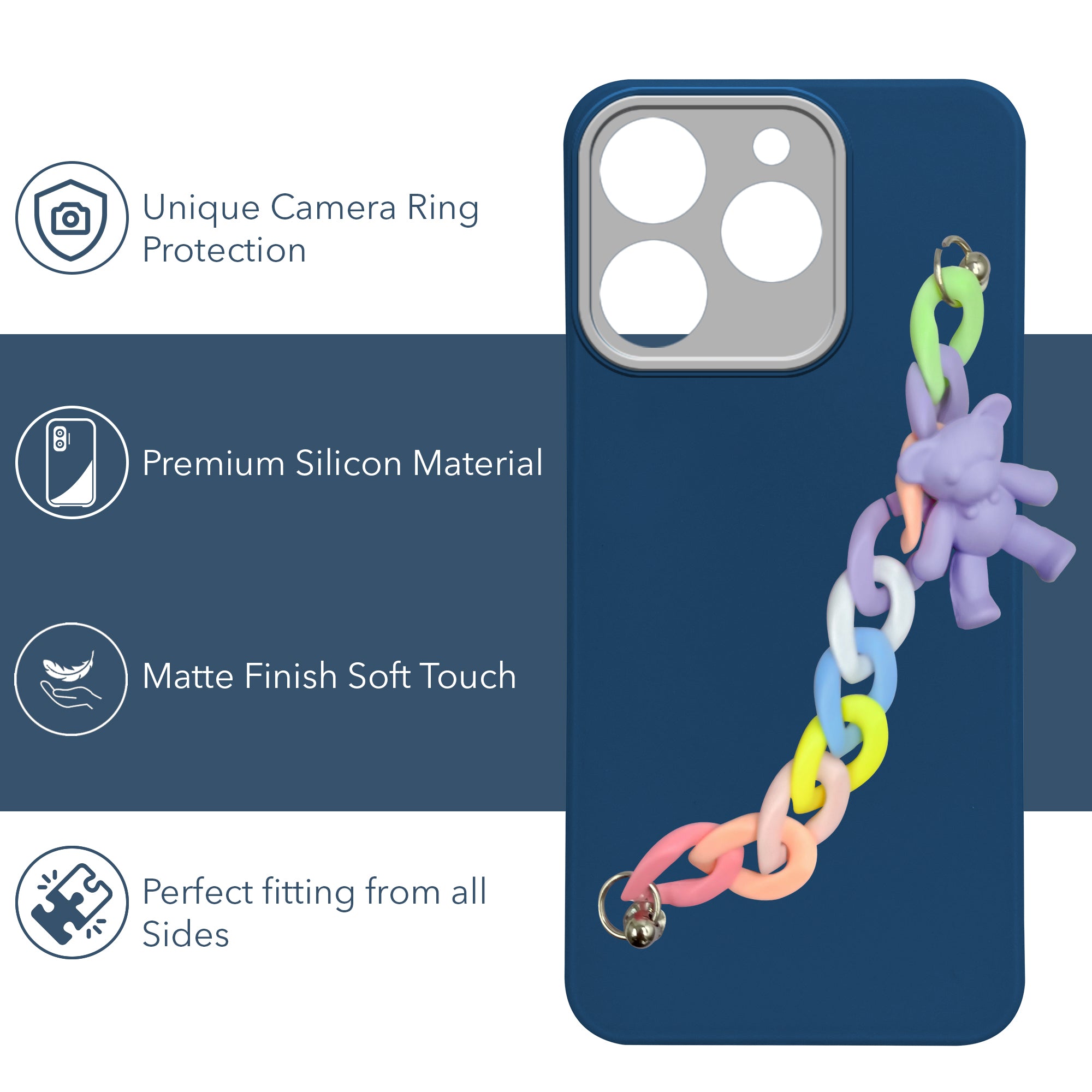For Realme 15T | Realme Narzo 90 Back Cover Case (Wrist Hanging Chain | Teddy Bracelet Charms | Dual Color Matte Finish | Full Camera Protection | Sleek and Professional)