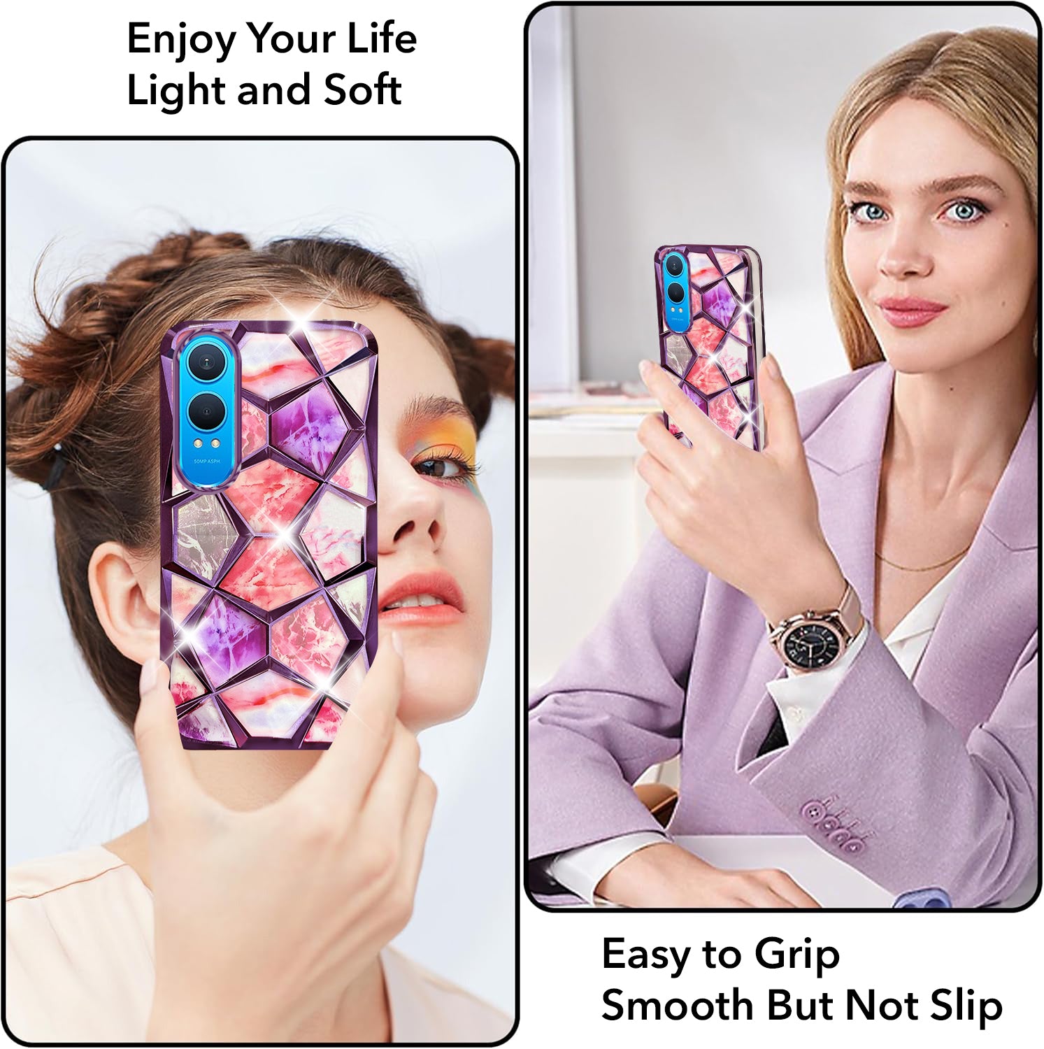 For OnePlus Nord CE 4 Lite Back Cover Case ( Dual Design Glitter Sparkle and Detachable Diamond Print Case | Soft and Flexible)