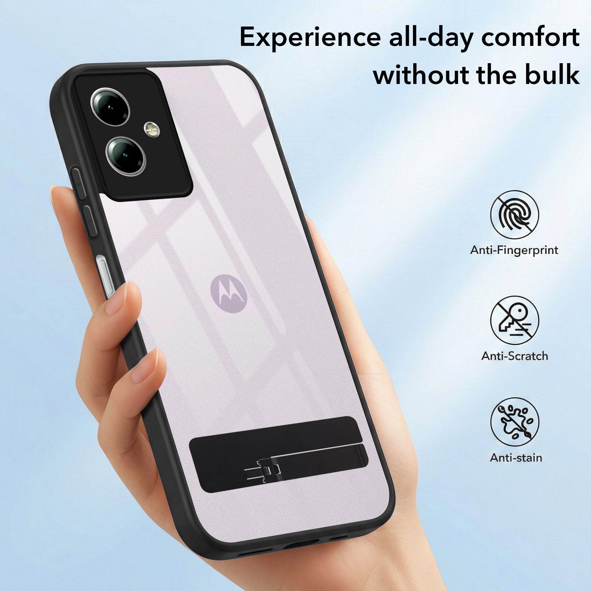 For Motorola Moto G14 Back Cover Case (Built-in Stand | Lifetime Anti Yellow | Kickstand Shockproof | Camera Protection | MagSafe Compatible)