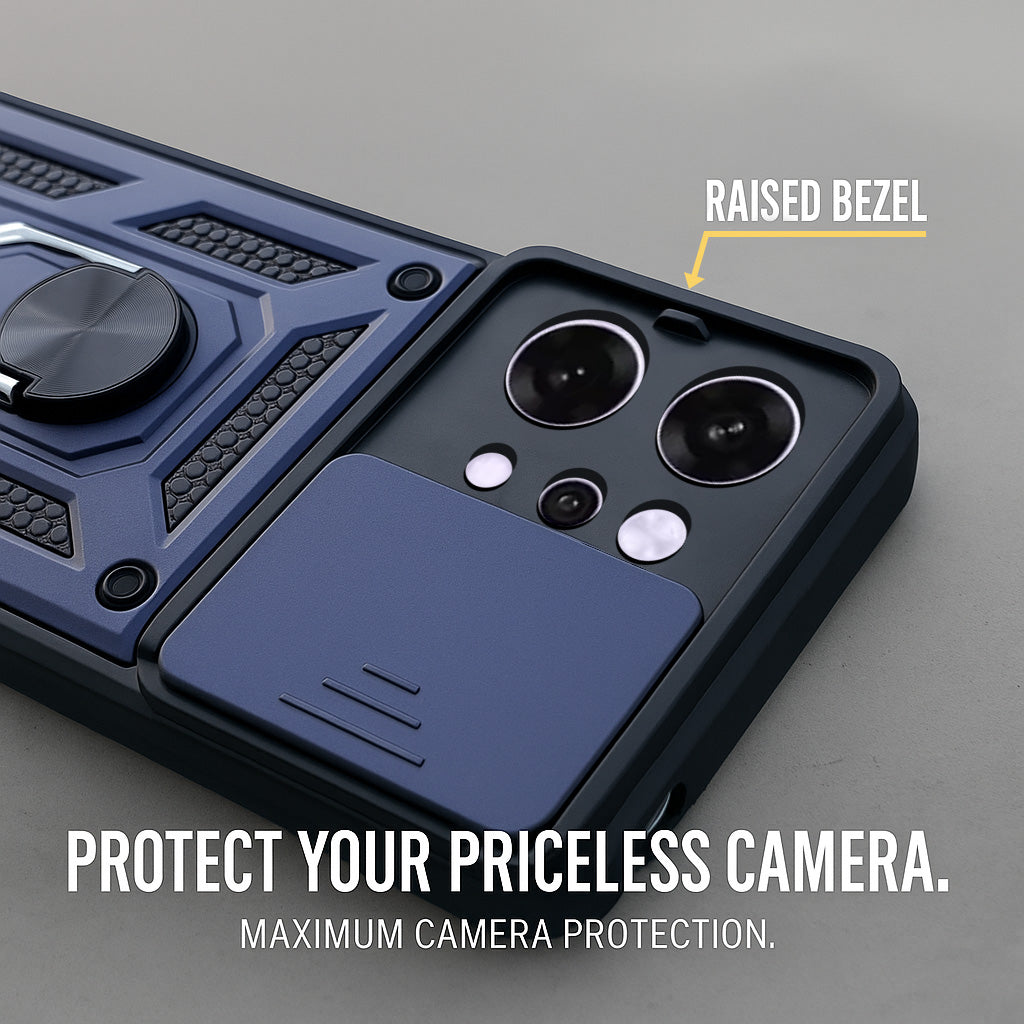 For Oppo Reno14 Pro 5G | Oppo Reno 14 Pro 5G Back Cover Case (Sliding Shutter Camera Protection | Polycarbonate |Ring Holder Kickstand)