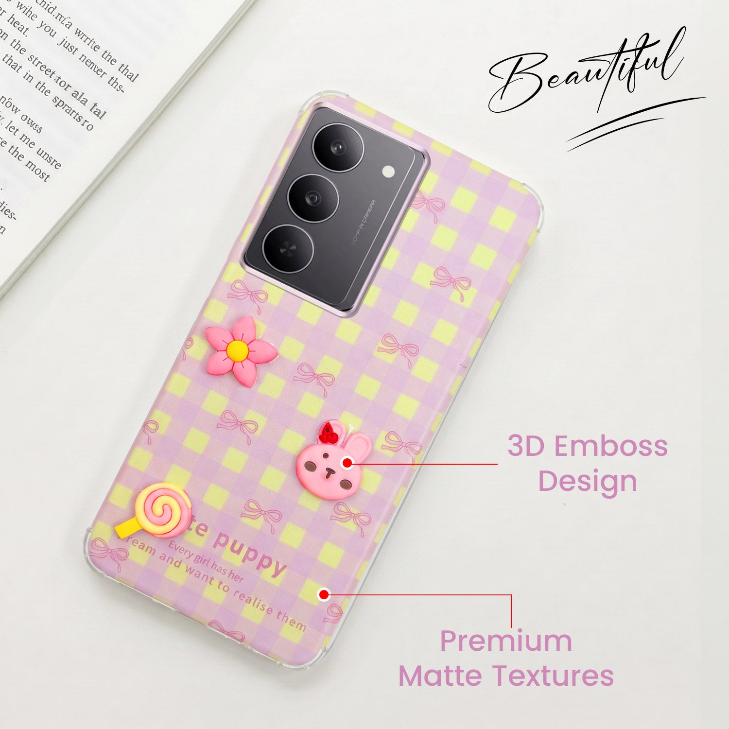For Realme 14X Back Cover Case (3D Cute Cartoons | Hard Back Side Soft | Matte Premium Finish | HD Printing)
