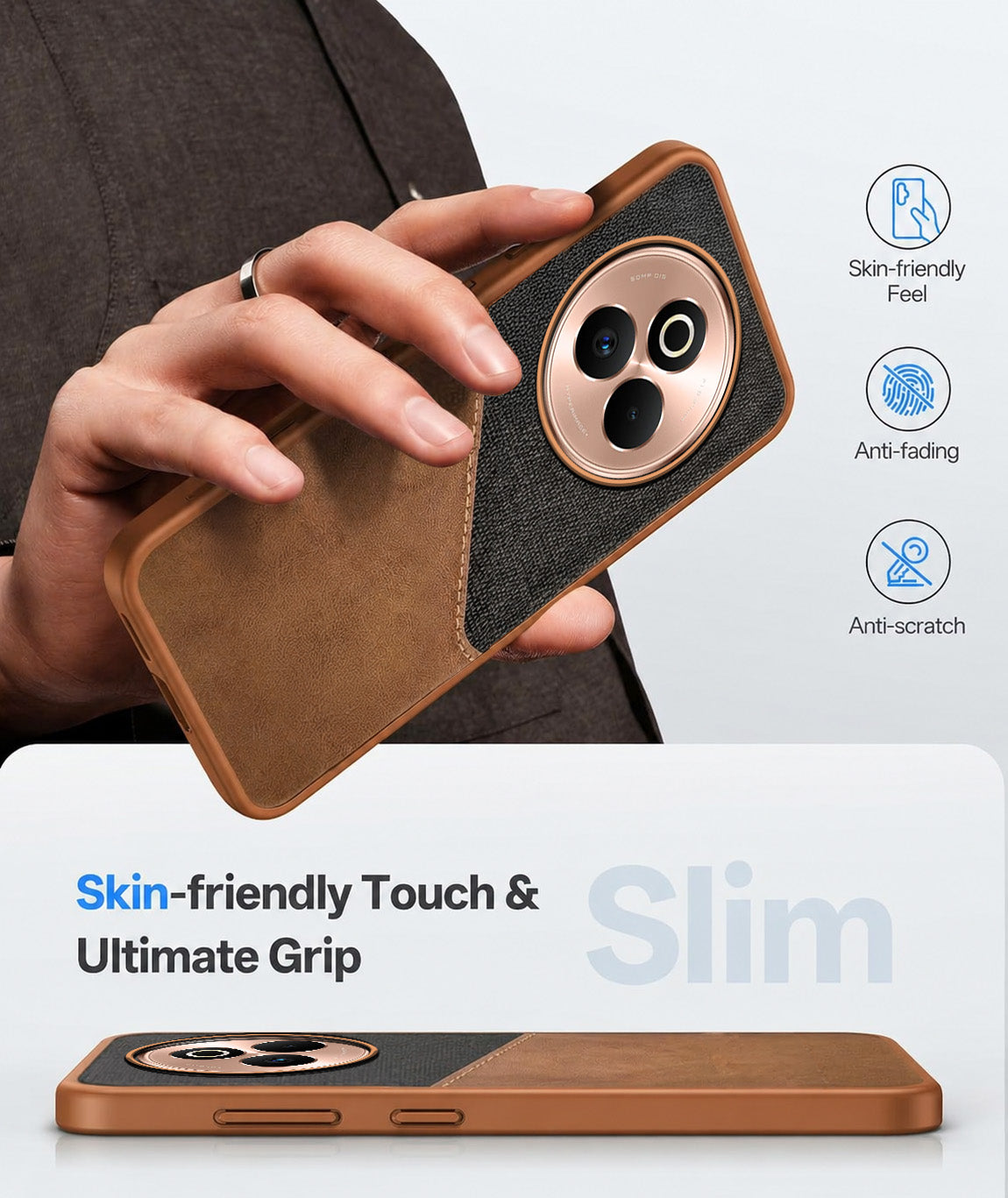 For Realme P3 Pro Back Cover Case (Dual PU Leather Stitch | Professional Minimalist | Soft and Flexible)
