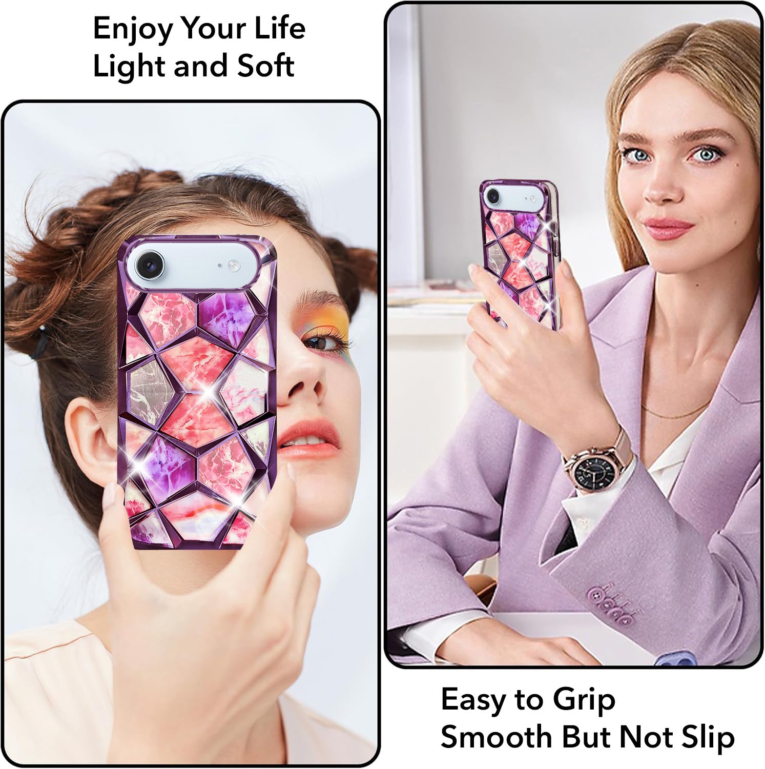 For Apple iPhone 17 Air Back Cover Case Compatible 3D Silicone (Dual Design Glitter Sparkle and Detachable Diamond Print Case | Soft and Flexible)