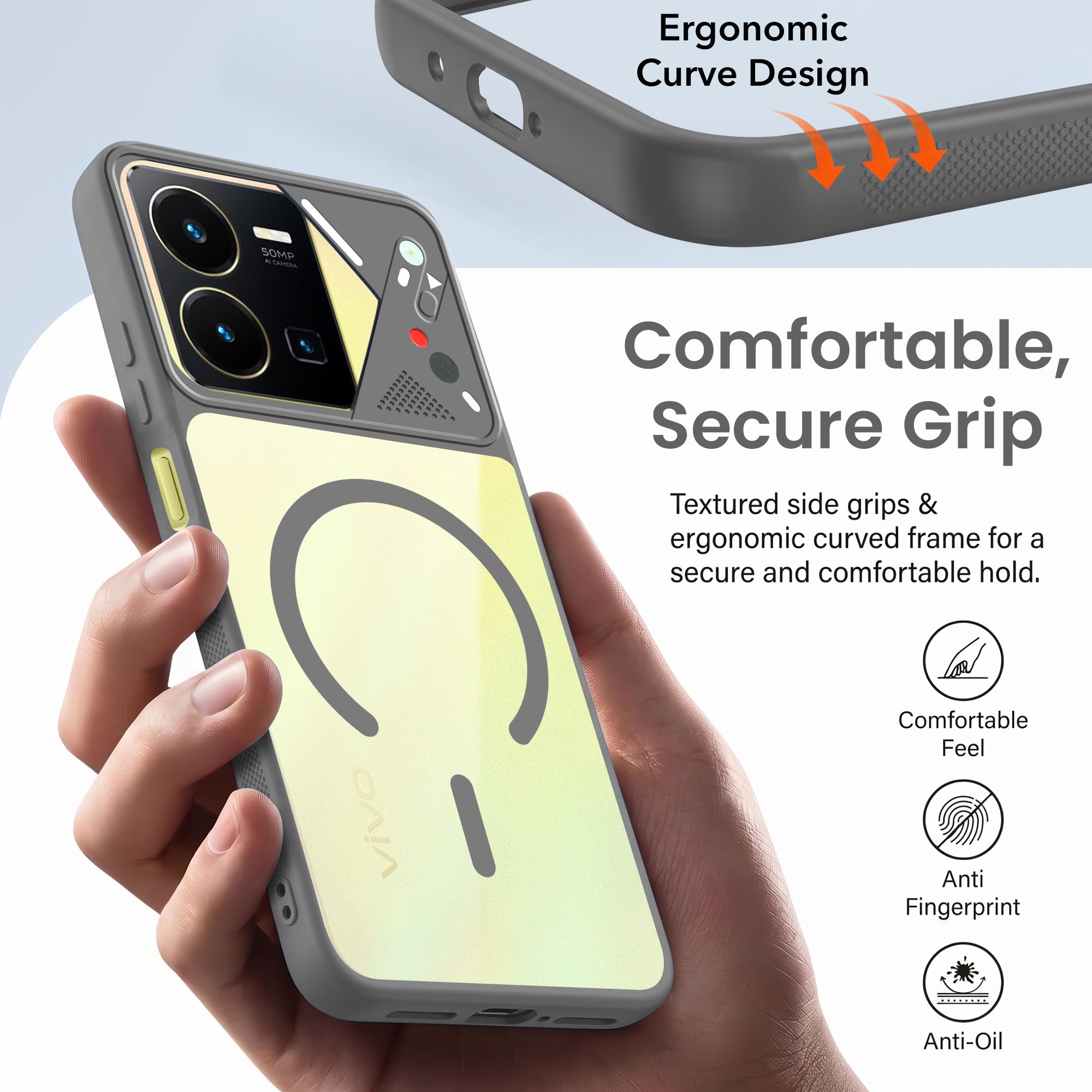 For Vivo Y35 Back Cover Case Lifetime Anti-Yellow Clear (Camera Protection | Side Grip | Wireless MagSafe Compatible)