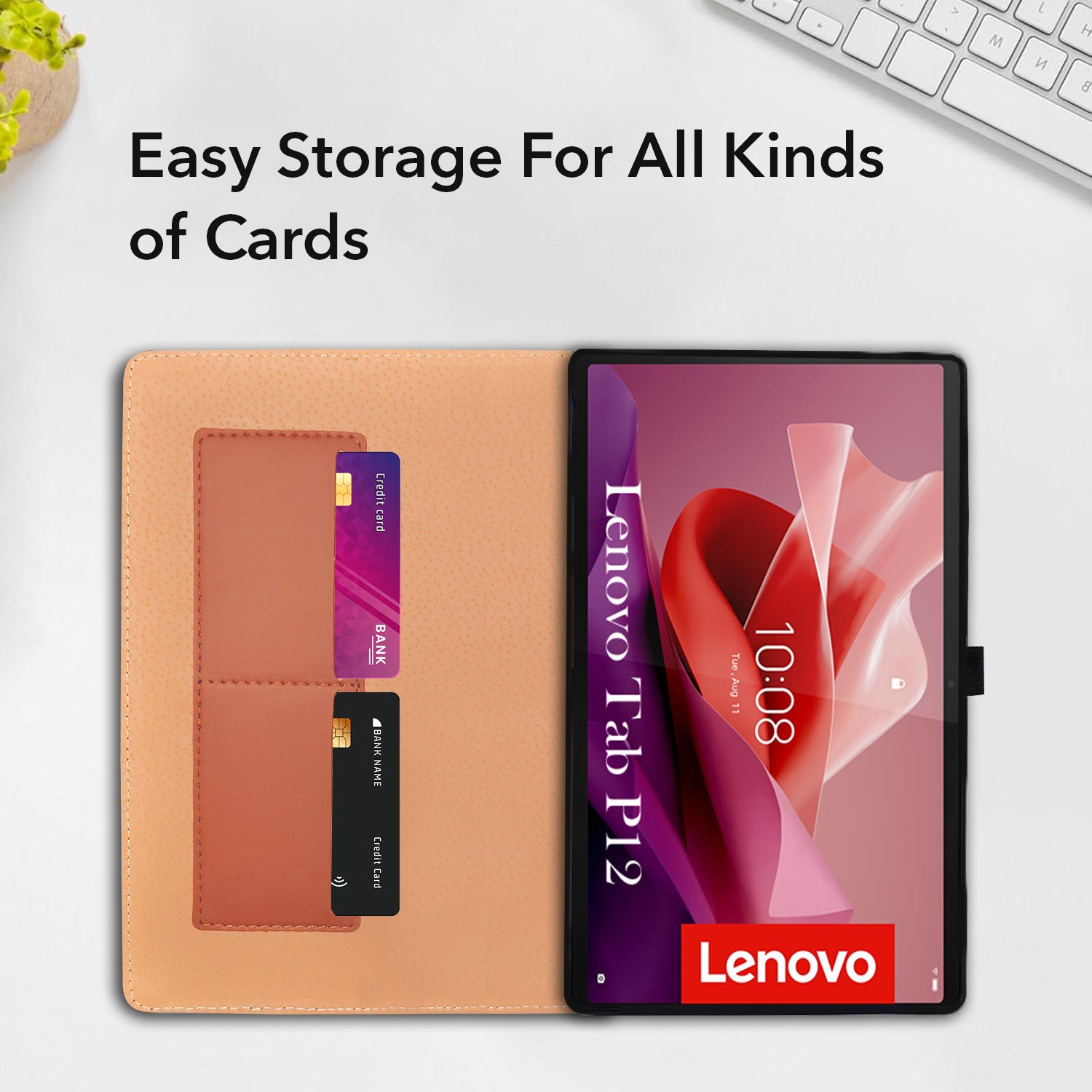 For Lenovo Tab P12 12.7 Inch ZACH0165US  Flip Cover Folio Cover (PU Leather | Multi-Angle Smart Stand | Card Storage Slots | Silicone Back Pouch)