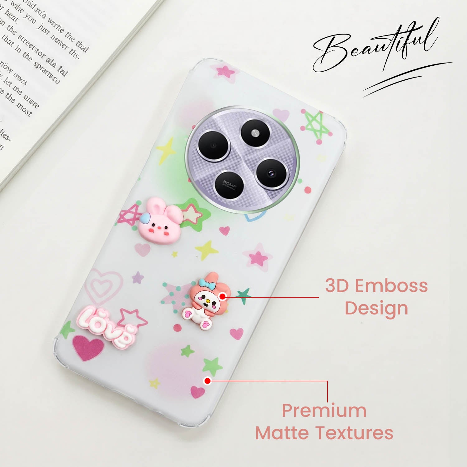 For Redmi A4 5G | Xiaomi Redmi 14C Back Cover Case (3D Cute Cartoons | Hard Back Side Soft | Matte Premium Finish | HD Printing)