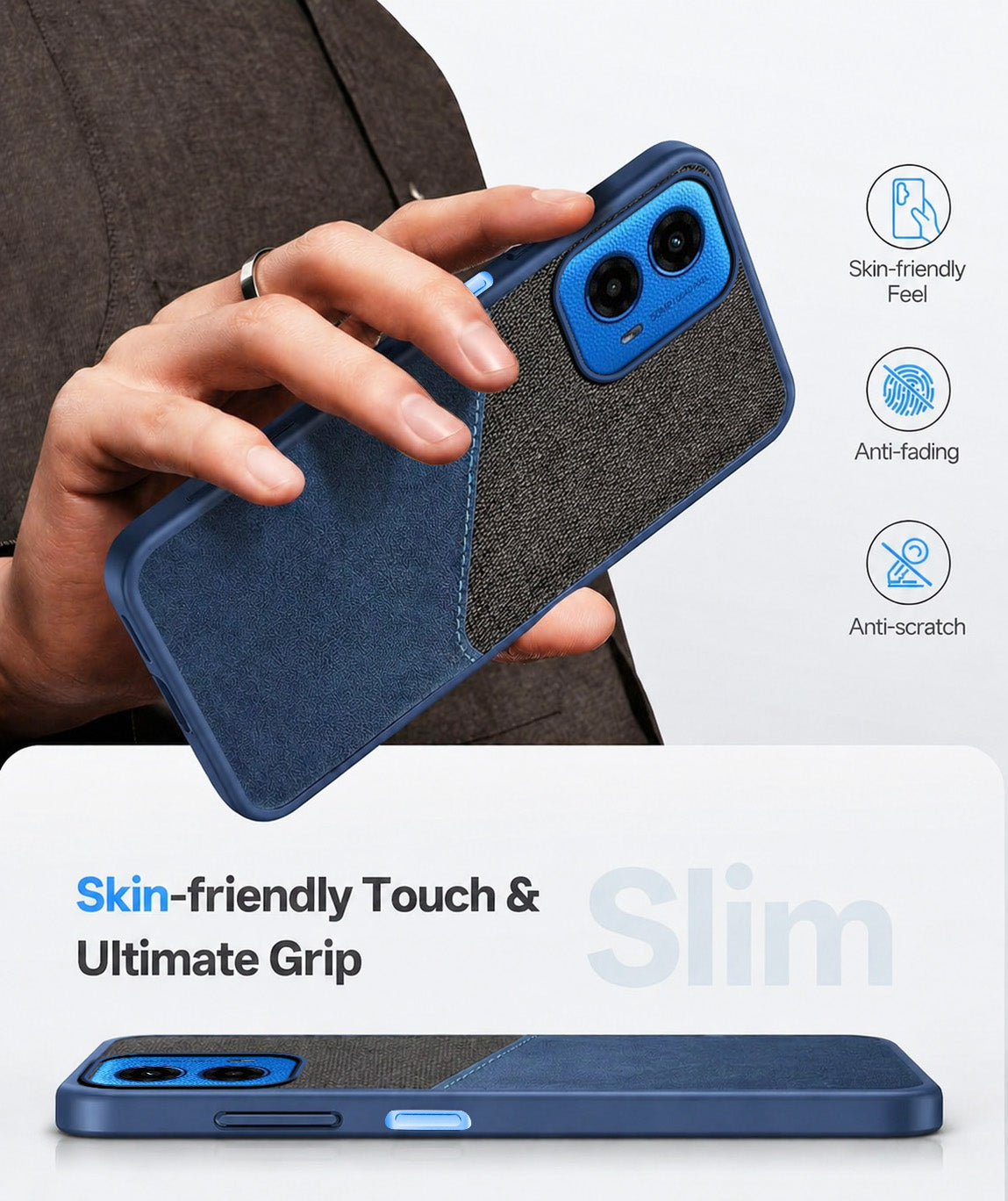 For Motorola Moto G45 Back Cover Case (Dual PU Leather Stitch | Professional Minimalist | Soft and Flexible)