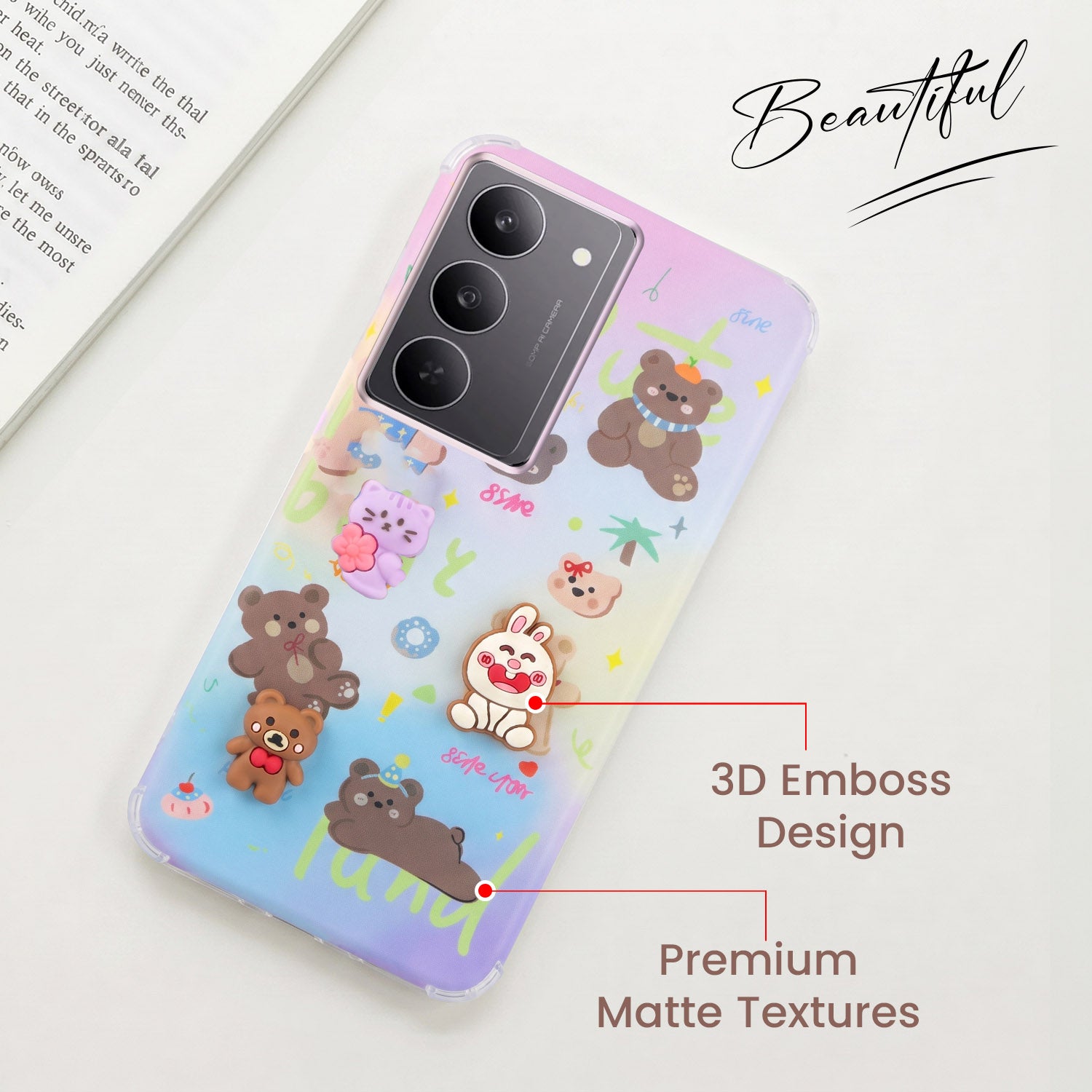 For Realme 14X Back Cover Case (3D Cute Cartoons | Hard Back Side Soft | Matte Premium Finish | HD Printing)