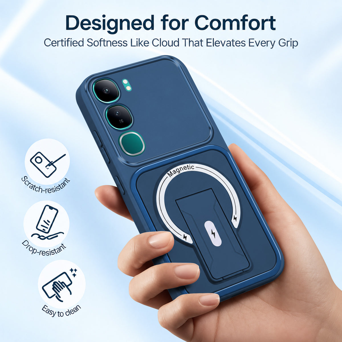 For Vivo Y300 Back Case Cover Metallic (Hybrid Armor Kickstand | MagSafe Compatible | Camera Protection Shockproof)