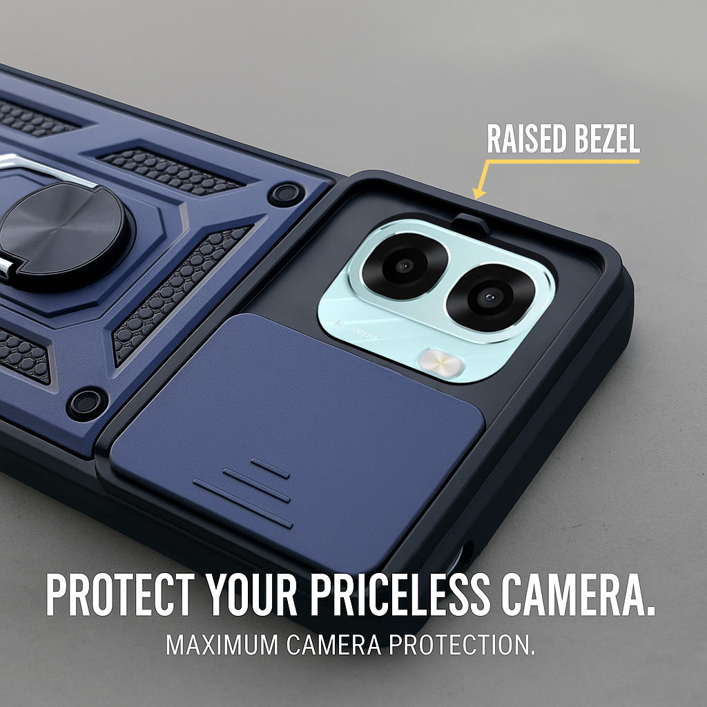 For Oppo A6X | Oppo A6S Back Cover Case Hybrid Armor (Sliding Shutter Camera Protection | Polycarbonate |Ring Holder Kickstand)
