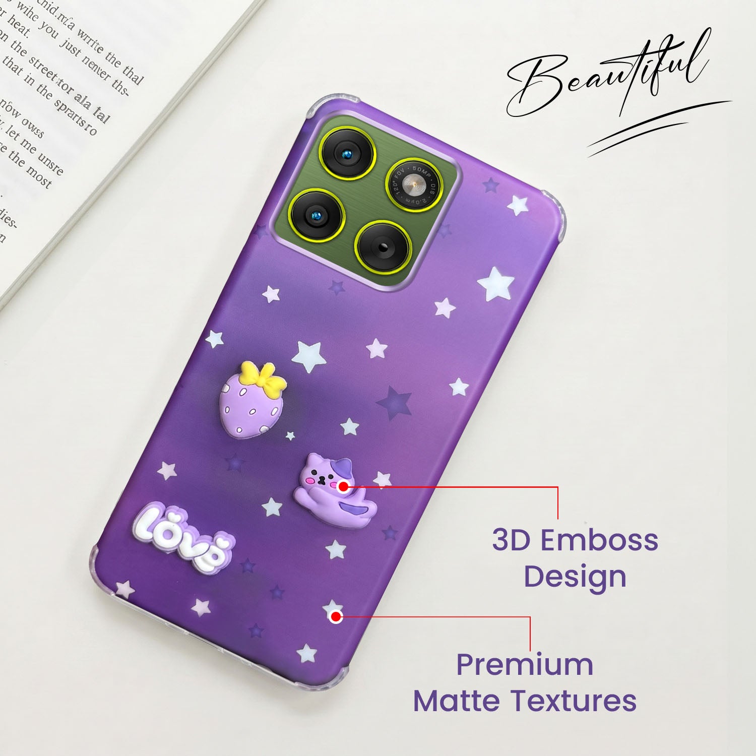 For Motorola Moto Edge 70 Back Cover Case (3D Cute Cartoons | Hard Back Side Soft | Matte Premium Finish | HD Printing)