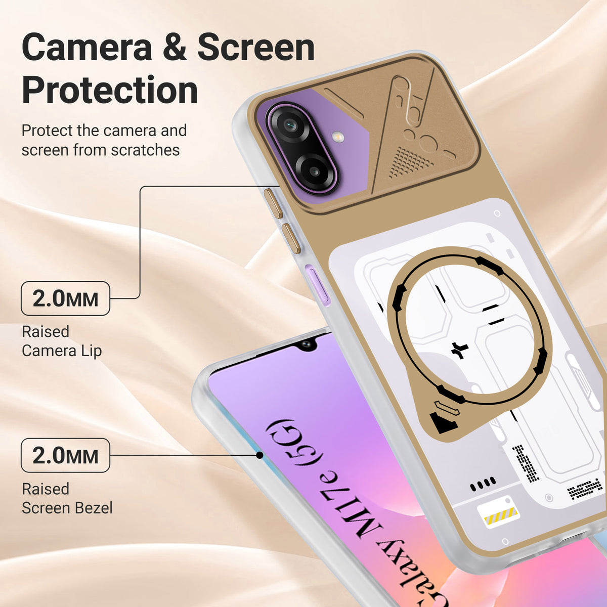 For Samsung Galaxy M17e Metallic Back Cover Case (Metallic Camera Protection & Buttons | Translucent Milky Shade | Hard Polycarbonate)