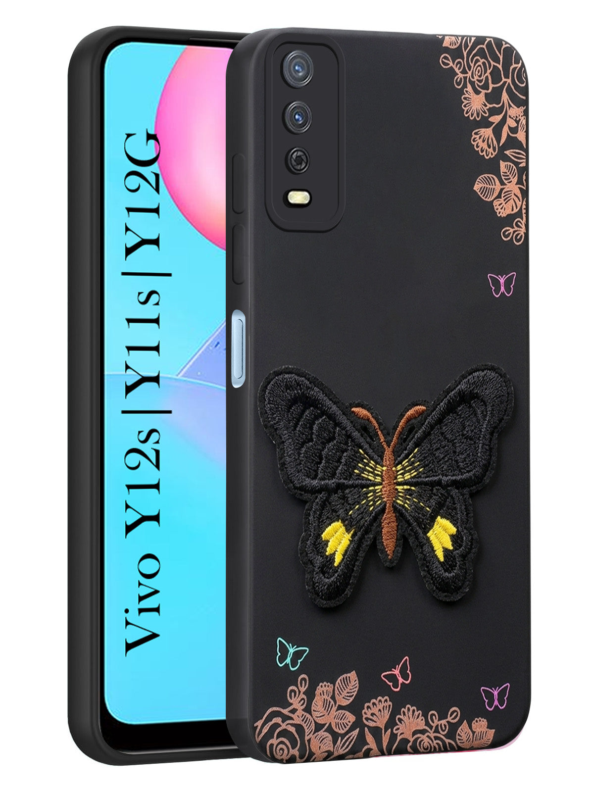 For Vivo Y12s | Y11s | Y12G Back Cover Case (Soft Butterfly Embroidery | Women Teen Girls | Camera Protection| Matte Silicone)