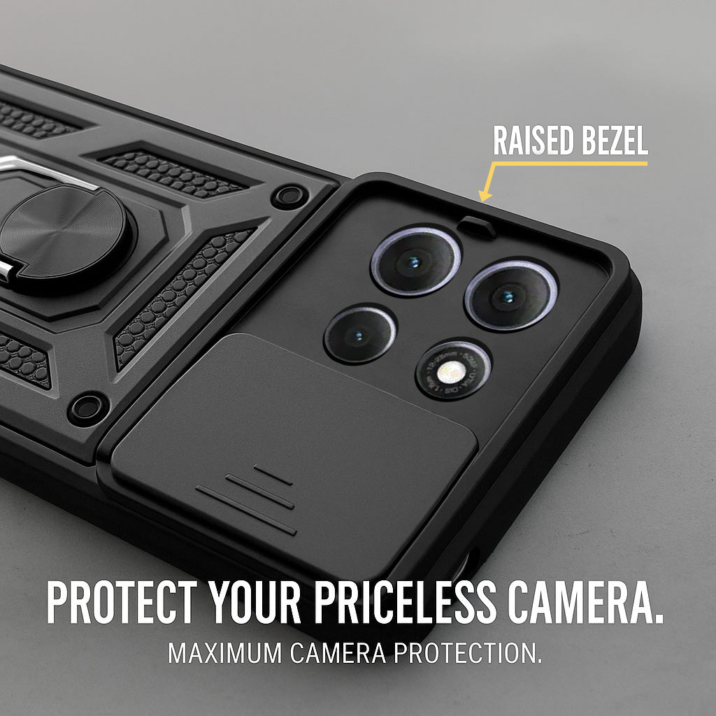 For Motorola Moto G86 Power Back Cover Case Hybrid Armor (Sliding Shutter Camera Protection | Polycarbonate |Ring Holder Kickstand)