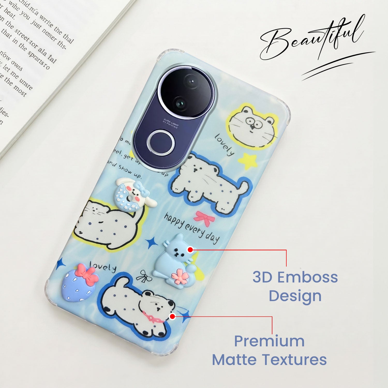 For Vivo T4R Back Cover Case (3D Cute Cartoons | Hard Back Side Soft | Matte Premium Finish | HD Printing)