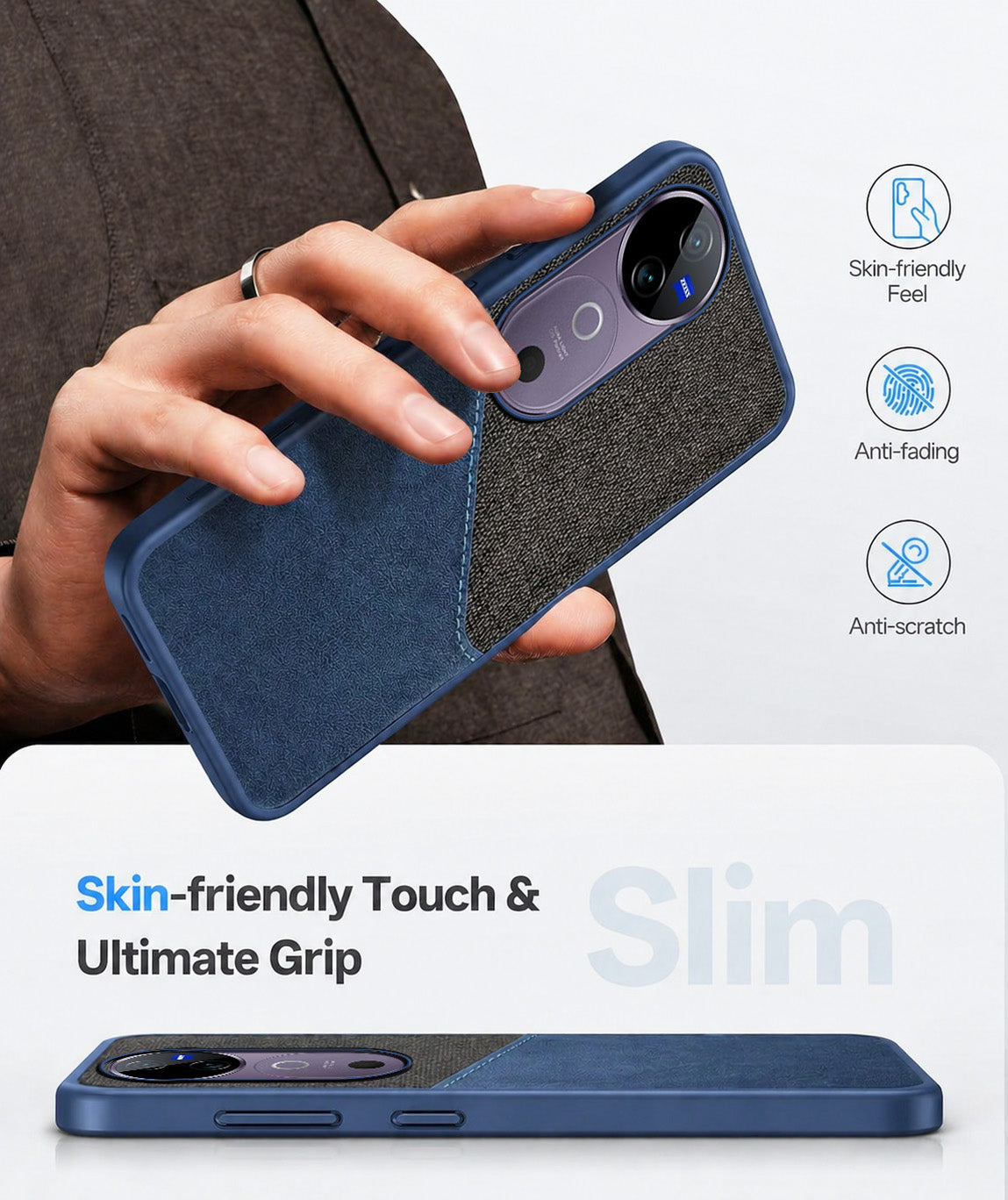 For Vivo V40 | Vivo V40 Pro Back Cover Case (Dual PU Leather Stitch | Professional Minimalist | Soft and Flexible)