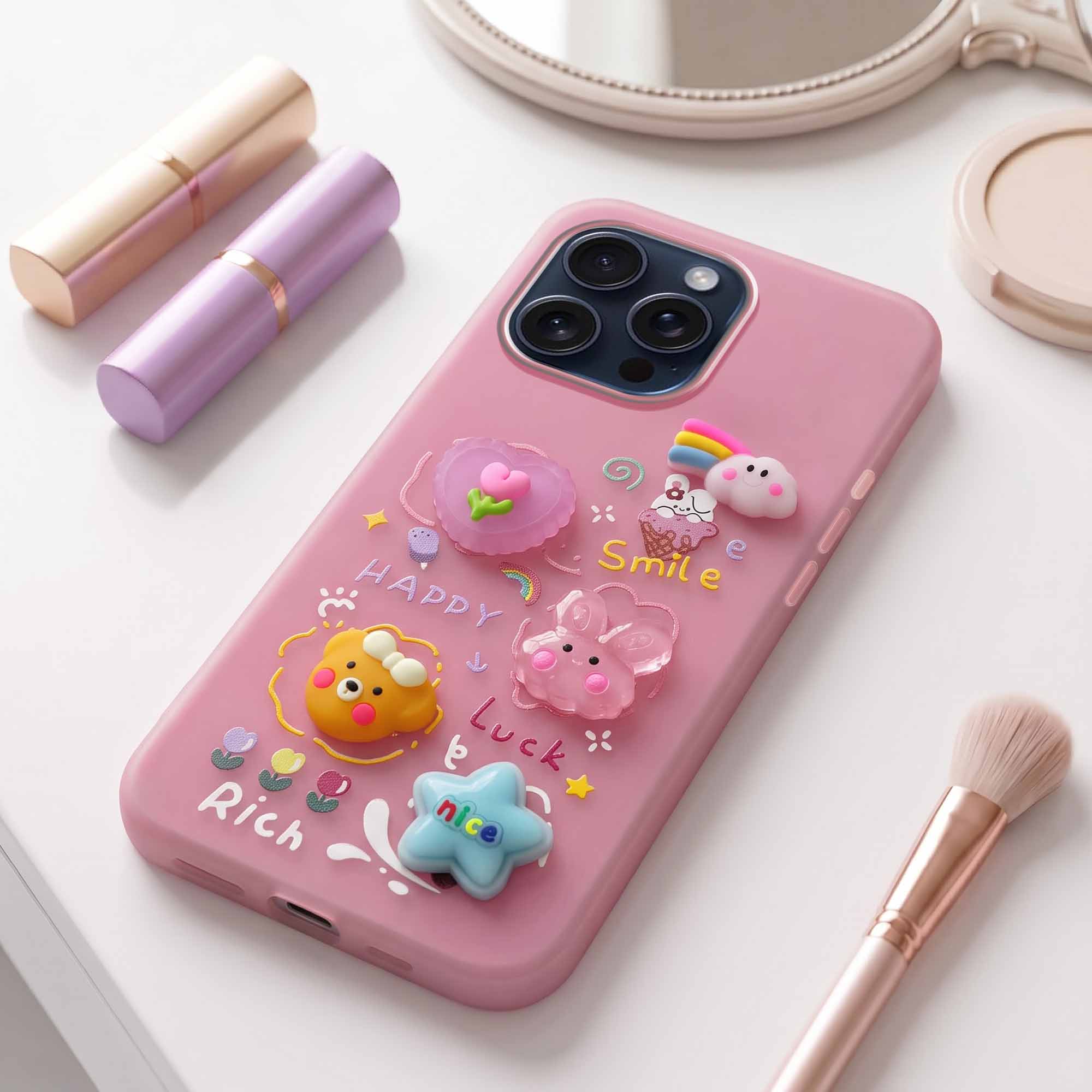 For Apple iPhone 15 Pro Max Back Cover Case (3D Cute Cartoons | Hard Back Side Soft | Matte Premium Finish | HD Printing)