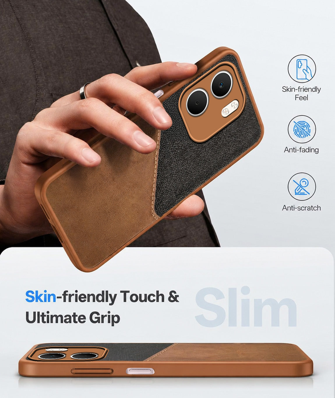 For Oppo A5X Back Cover Case (Dual PU Leather Stitch | Professional Minimalist | Soft and Flexible)