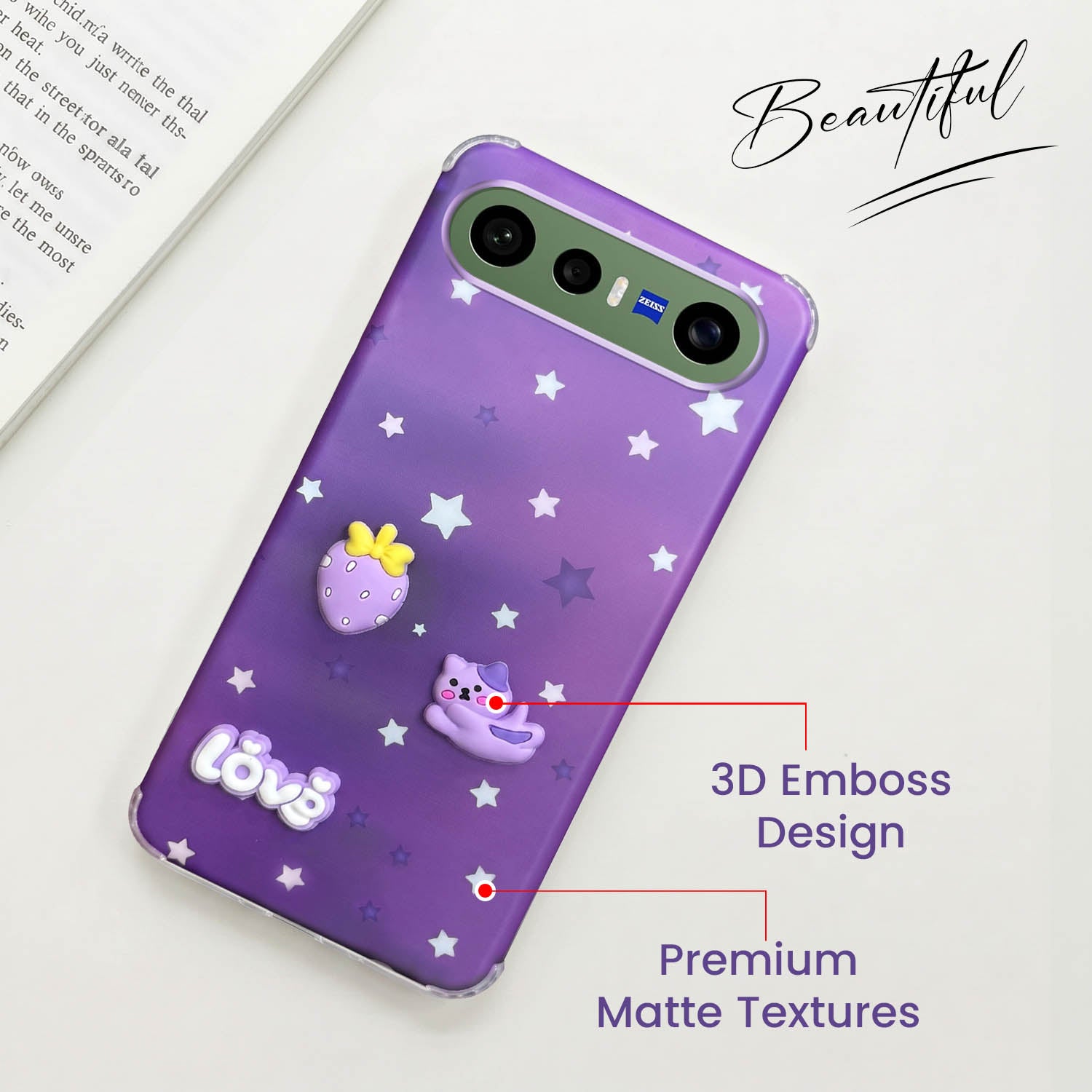 For Vivo X300 FE Back Cover Case (3D Cute Cartoons | Hard Back Side Soft | Matte Premium Finish | HD Printing)