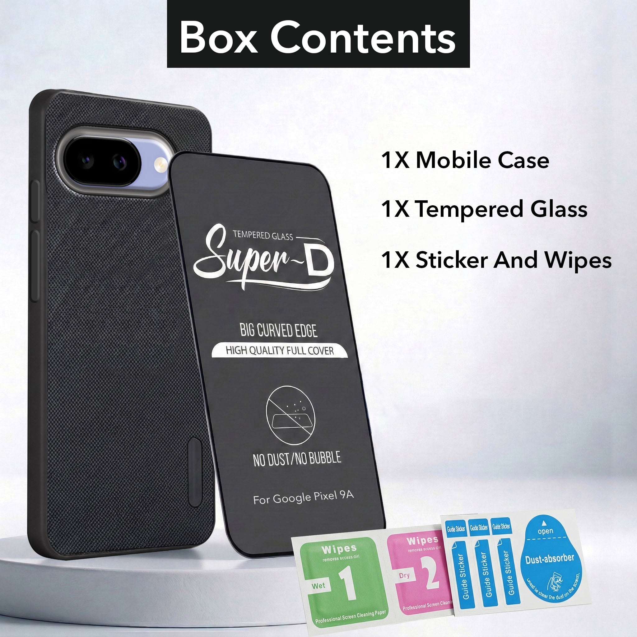 For Google Pixel 9A Combo (Textured Grip Design | Micro-Fiber Cloth Inside | Oleophobic Coating Screen Glass)
