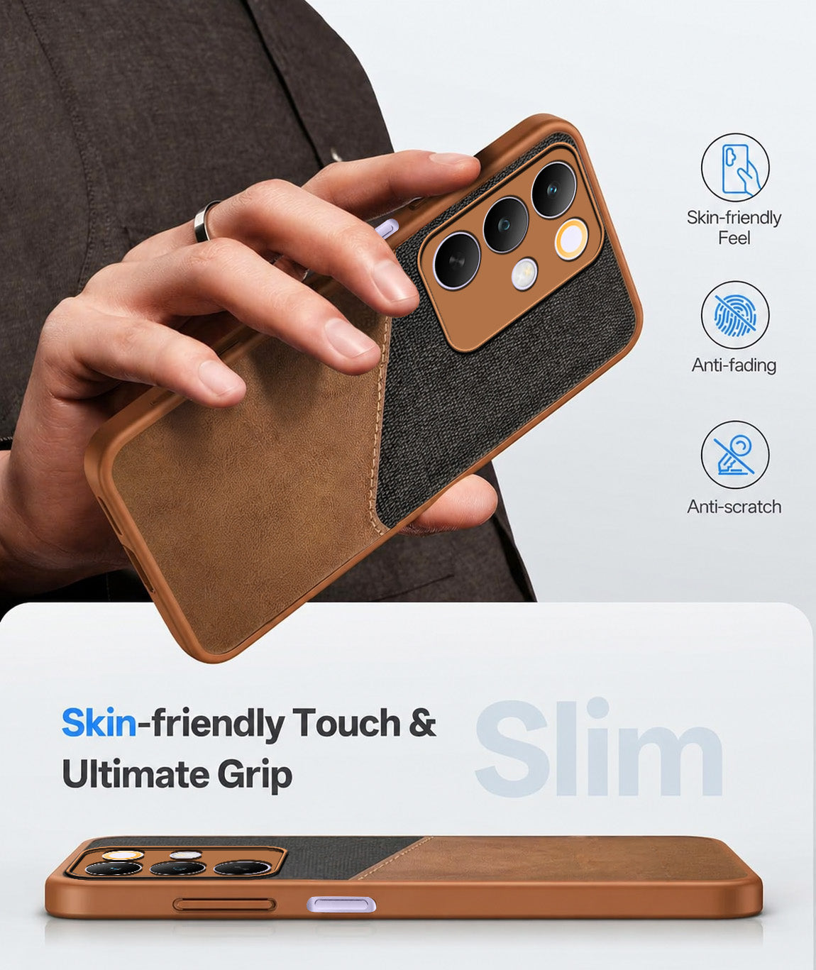 For Realme C85 5G | Realme Narzo 90x Back Cover Case (Dual PU Leather Stitch | Professional Minimalist | Soft and Flexible)