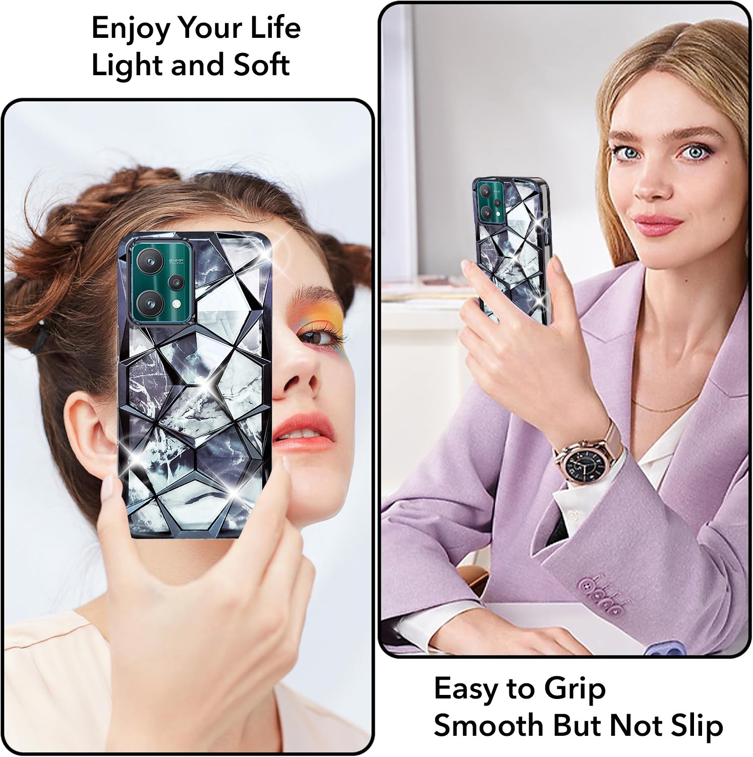 For Realme 9 Pro Back Cover Case ( Dual Design Glitter Sparkle and Detachable Diamond Print Case | Soft and Flexible)