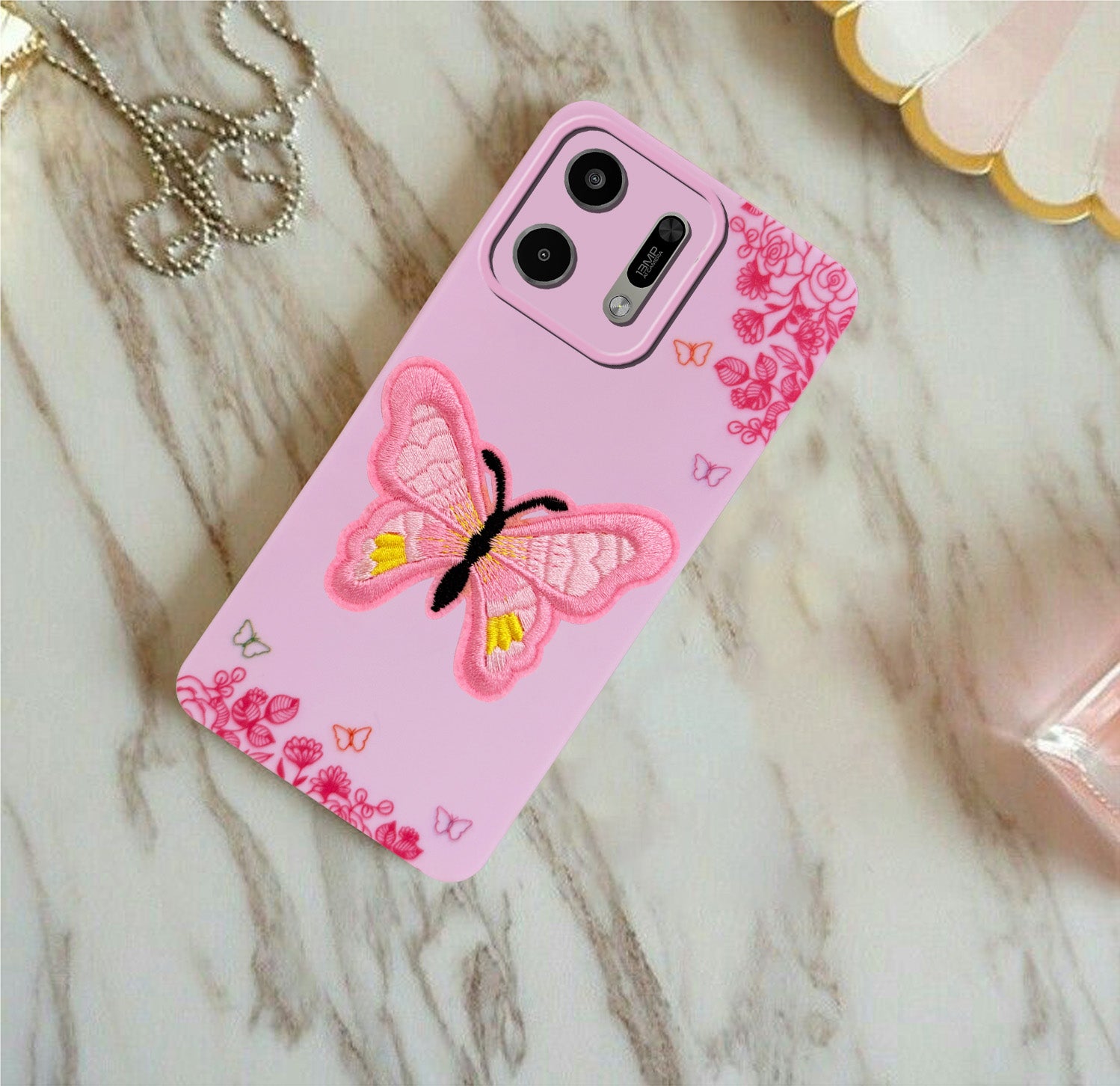 For Lava Virat V1 5G Back Cover Case (Soft Butterfly Embroidery | Women Teen Girls | Camera Protection| Matte Silicone)