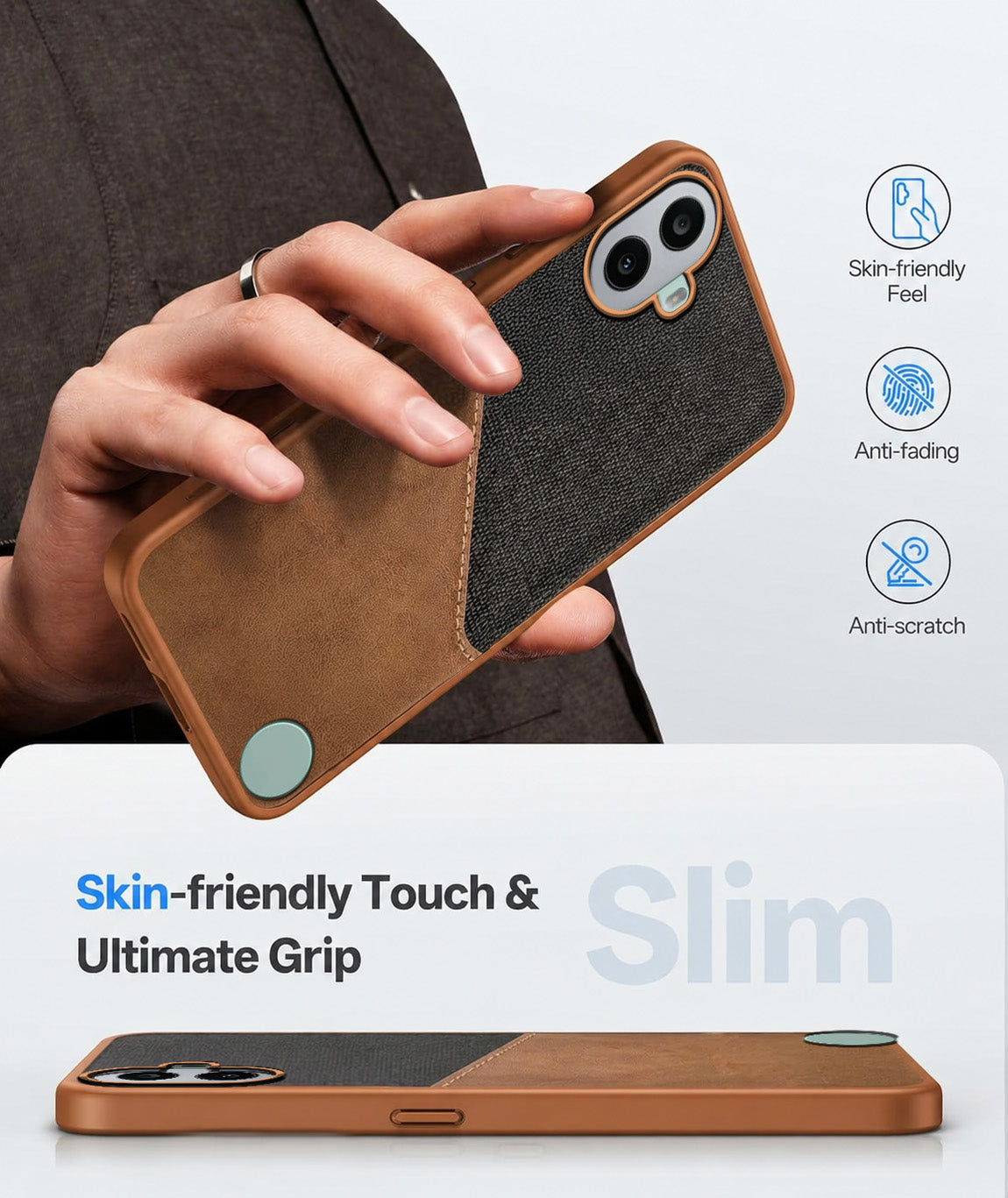 For Nothing CMF Phone 1 Back Cover Case (Dual PU Leather Stitch | Professional Minimalist | Soft and Flexible)