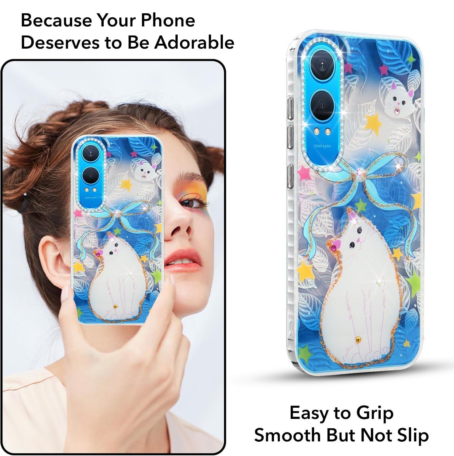 For OnePlus Nord CE 4 Lite Back Cover Case (Luxury Floral Glitter Cute Butterfly | Diamond Studded Camera Bump | Girls & Women Design)