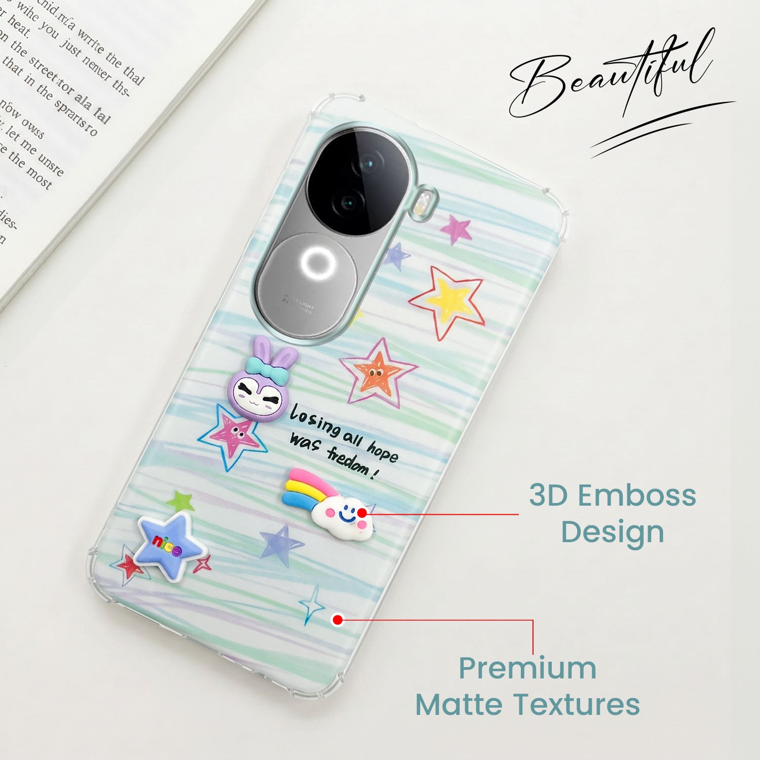 For Vivo iQOO Z9s Back Cover Case (3D Cute Cartoons | Hard Back Side Soft | Matte Premium Finish | HD Printing)