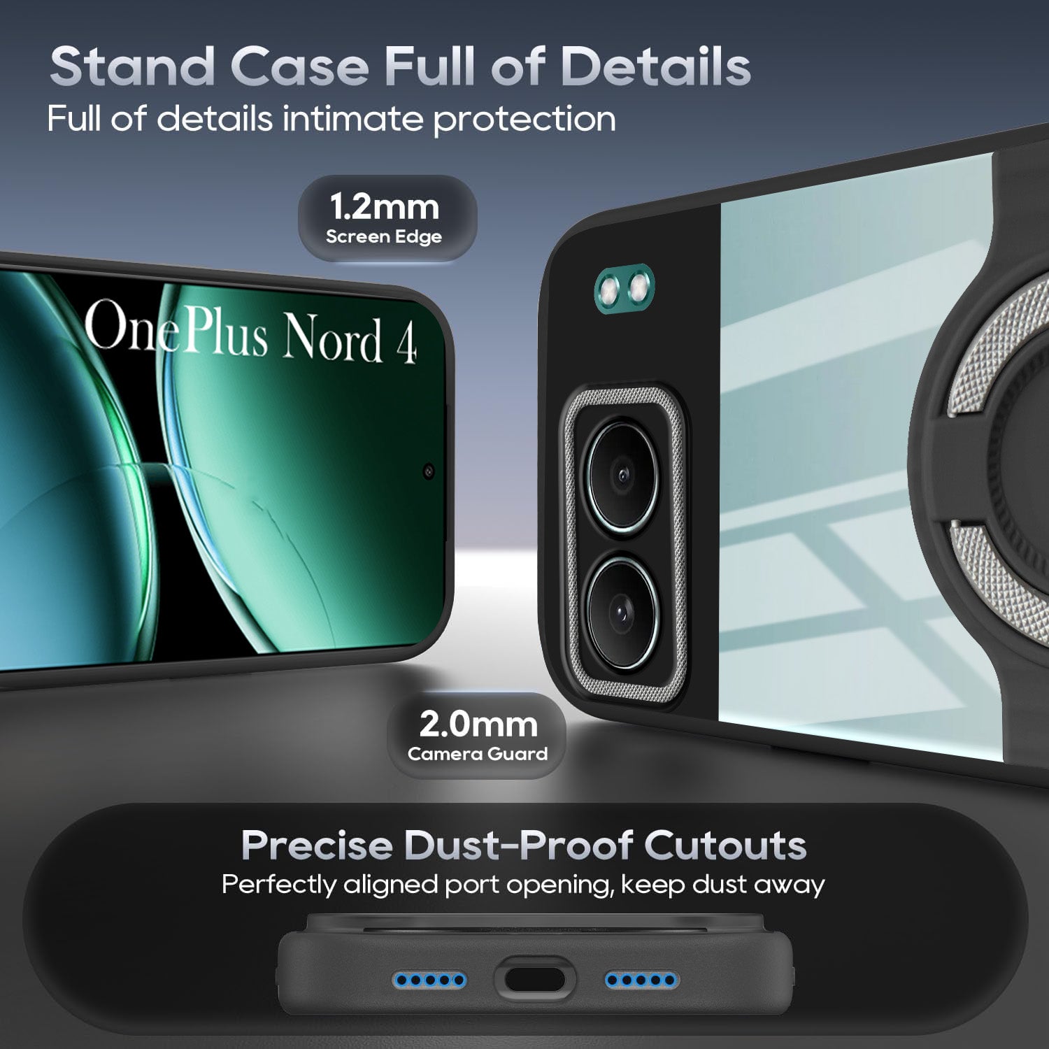 For Oneplus Nord 4 Back Cover Case with stand (Built-in Ring Holder Kickstand | Lifetime Anti Yellow | Camera Protection)