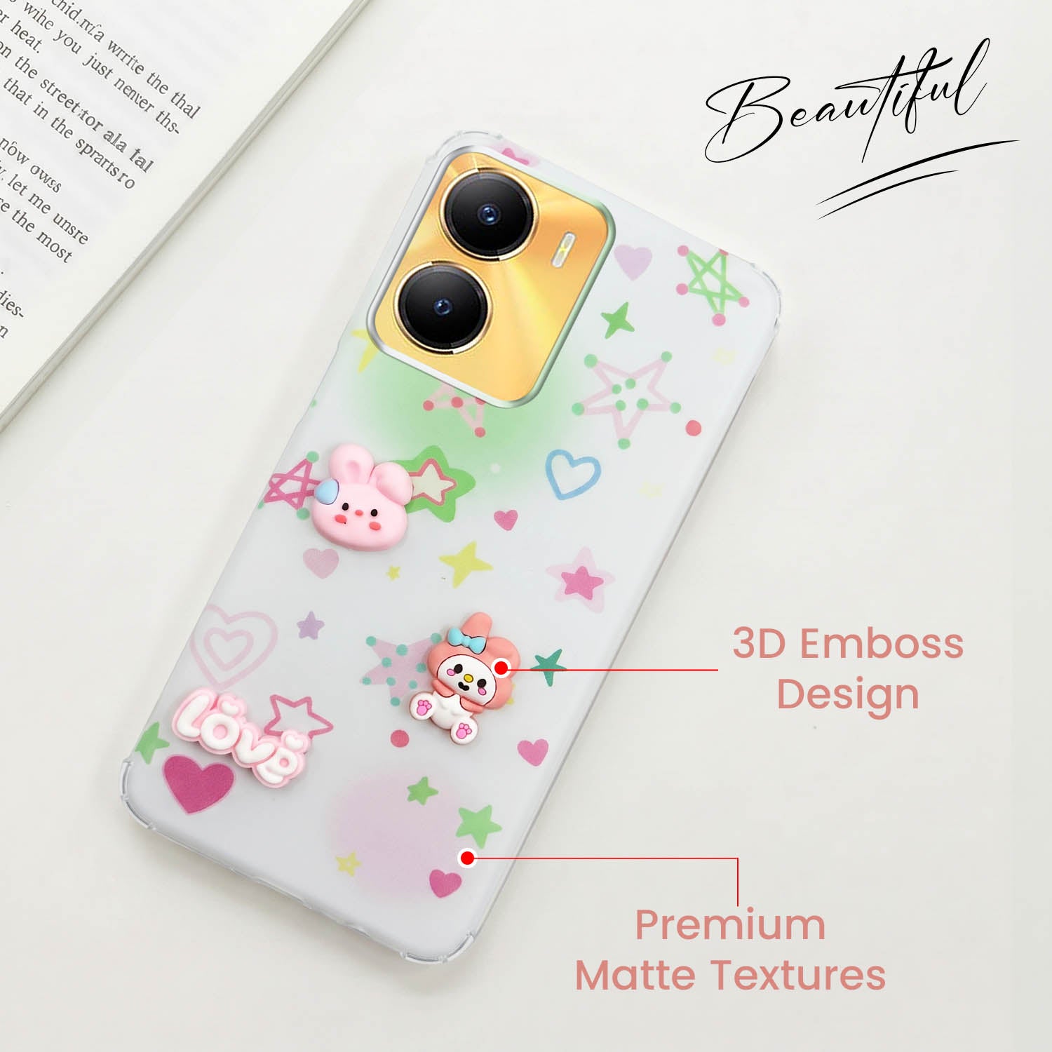 For Vivo Y56 5G Back Cover Case (3D Cute Cartoons | Hard Back Side Soft | Matte Premium Finish | HD Printing)