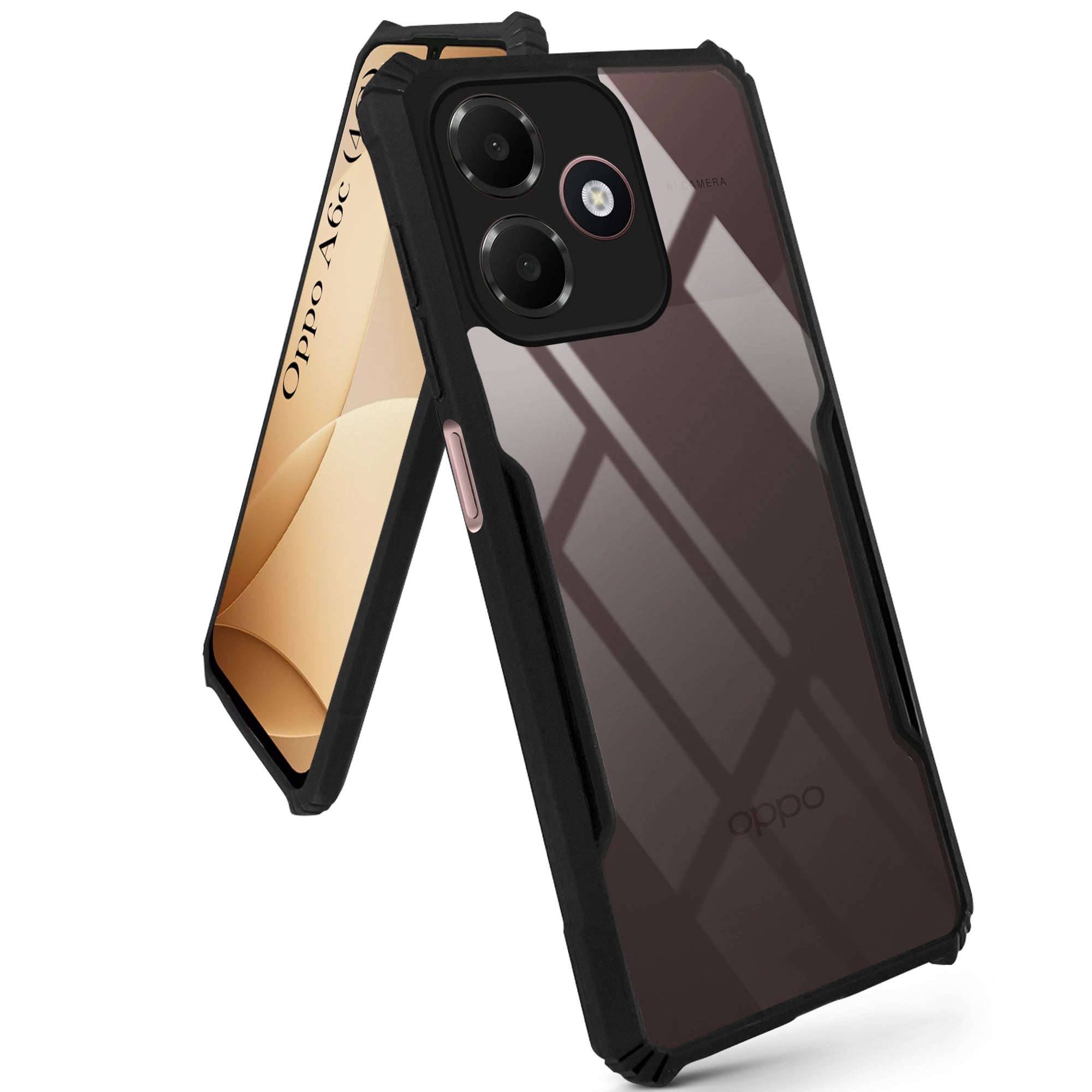 For Oppo A6c 4G Back Cover Case Hybrid (Shockproof with Polycarbonate Clear Panel | Professional Black)