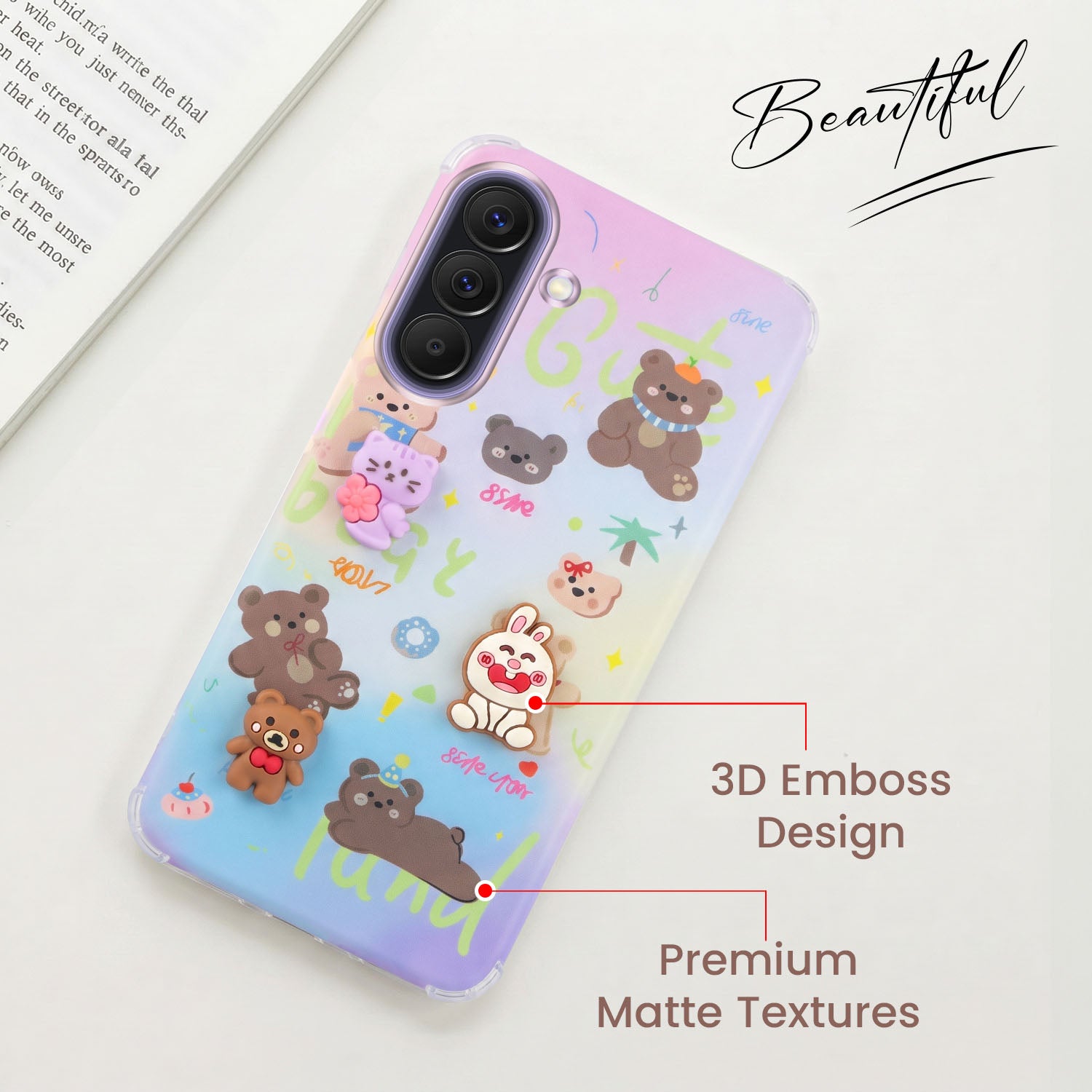 For Samsung Galaxy A57 5G Back Cover Case (3D Cute Cartoons | Hard Back Side Soft | Matte Premium Finish | HD Printing)