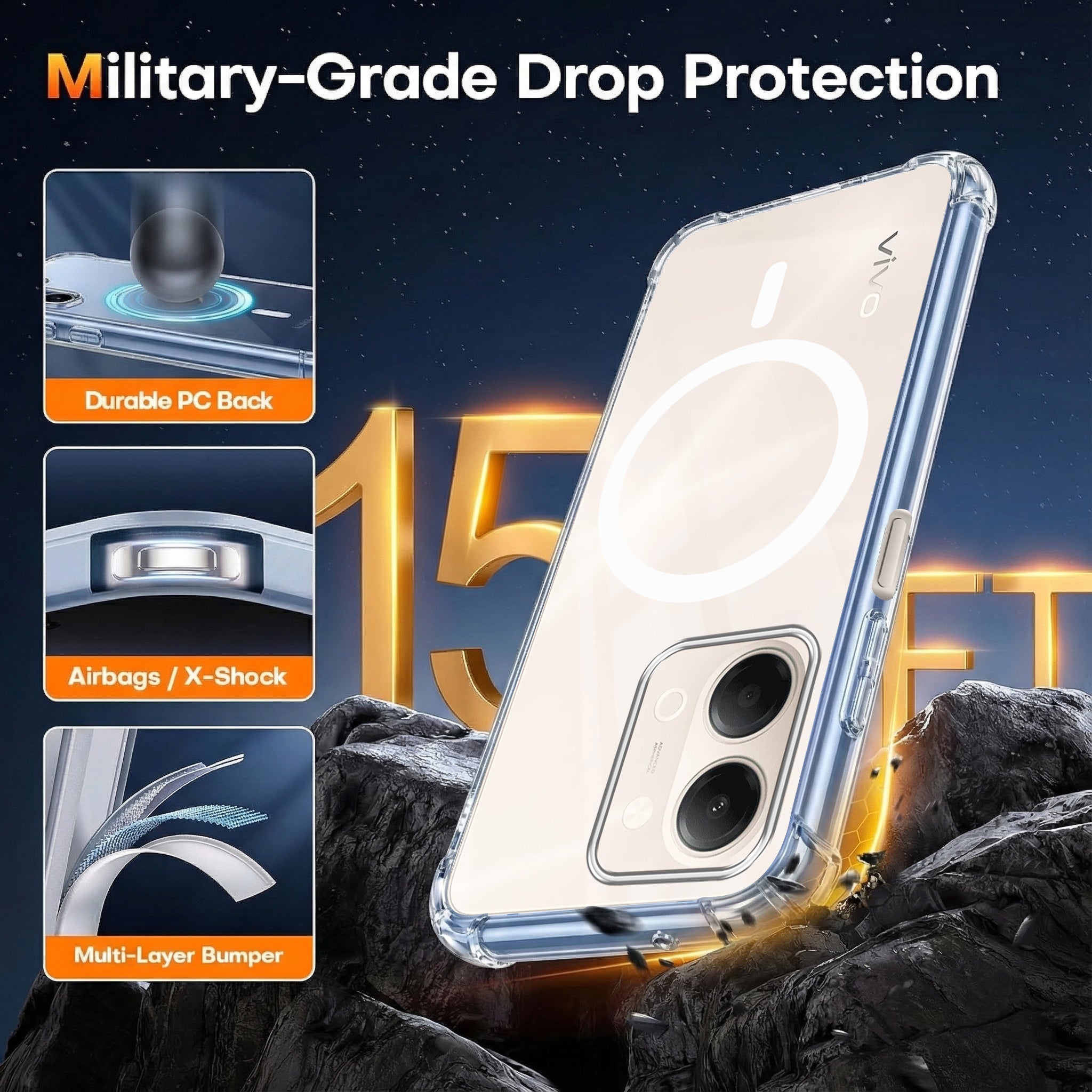 For Vivo Y11 | Vivo Y21 5G Back Cover Shockproof Crystal-Clear (Magsafe Wireless Support | Drop & Camera Protection | Hard Polycarbonate)