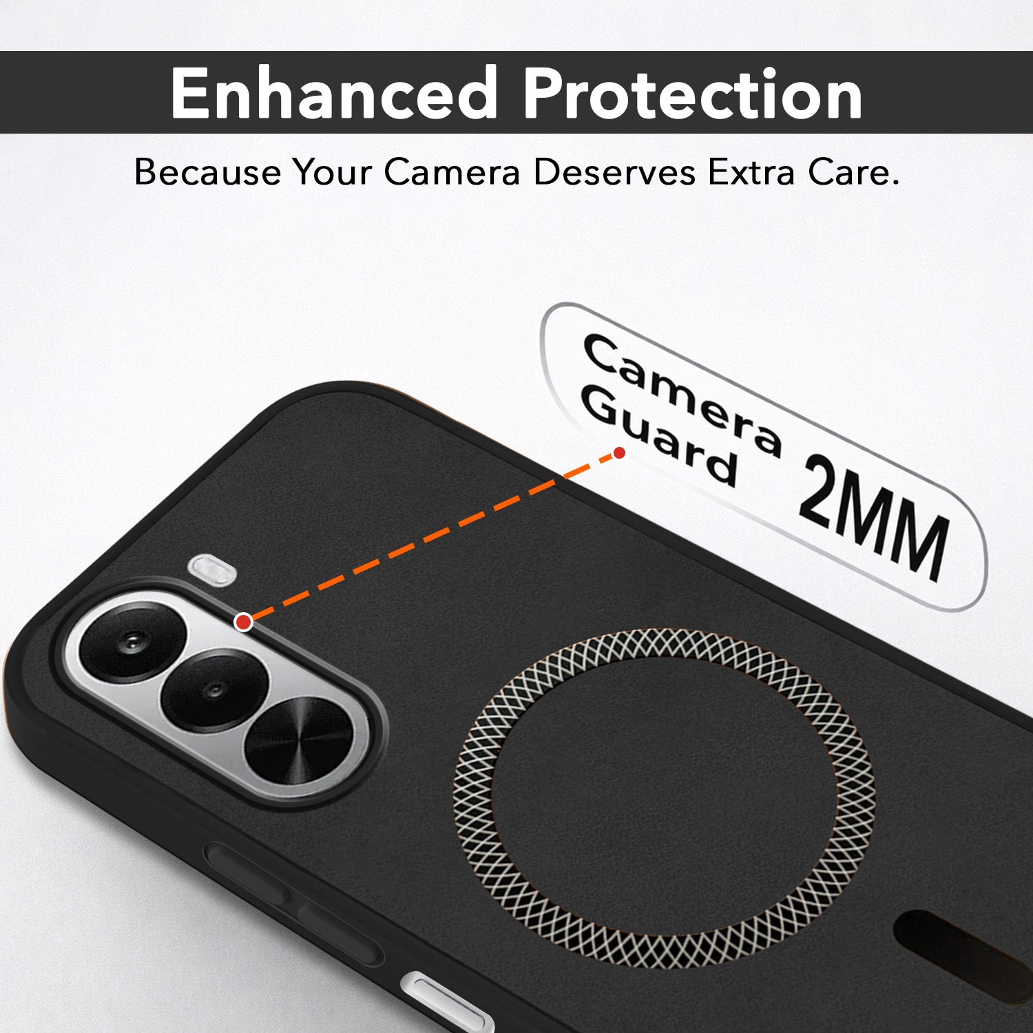 For Realme P4x Back Cover Case Leather Finish (MagSafe Compatible Wireless Charging | Soft Touch | Camera Bump Protection)