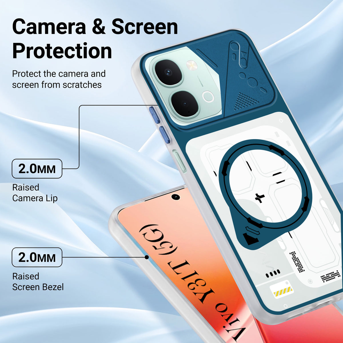 For Vivo Y31T 5G Metallic Back Cover Case (Metallic Camera Protection & Buttons | Translucent Milky Shade | Hard Polycarbonate)