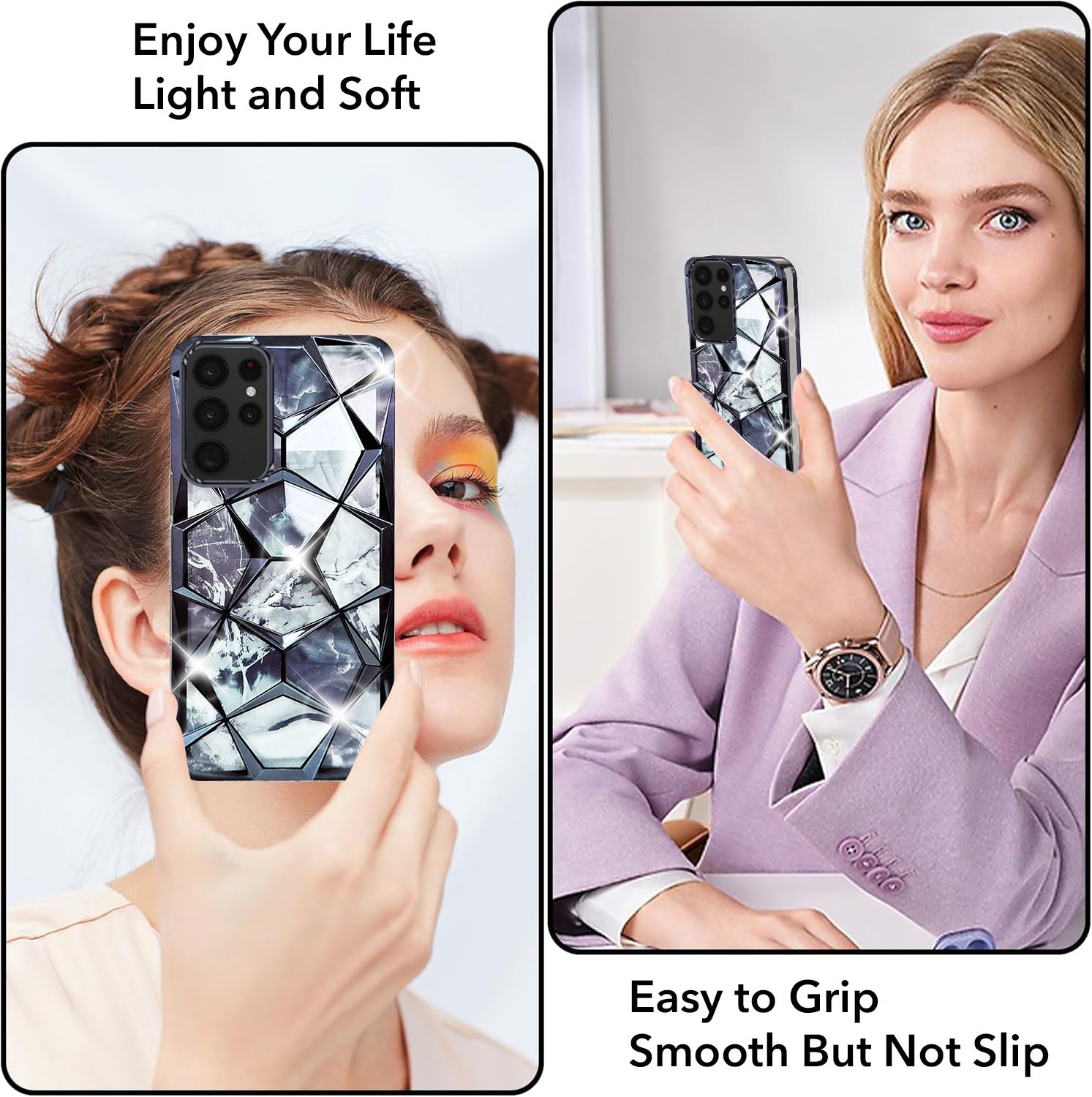 For Samsung Galaxy S22 Ultra 5G Back Cover Case (Dual Design Glitter Sparkle and Detachable Diamond Print Case | Soft and Flexible)