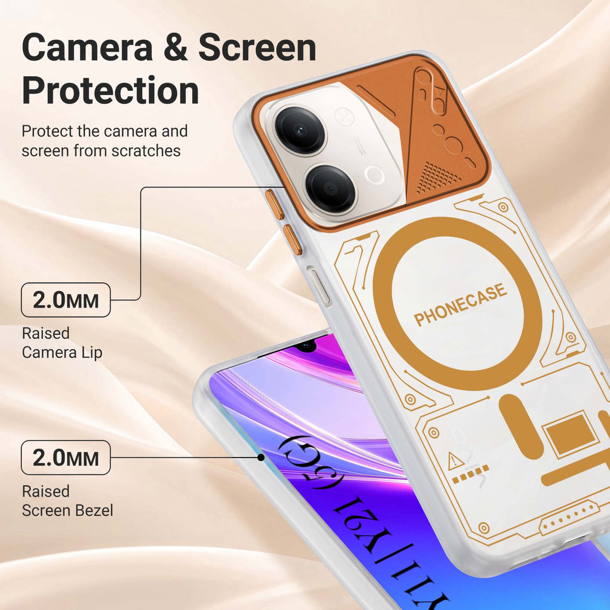 For Vivo Y11 | Vivo Y21 5G Metallic Back Cover Case (Metallic Camera Protection & Buttons | Translucent Milky Shade | Hard Polycarbonate)