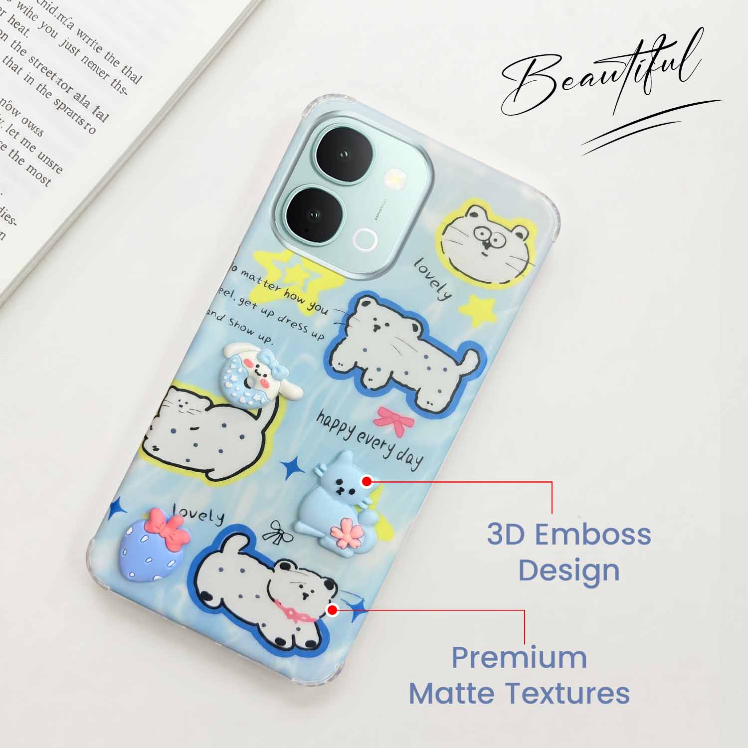For Vivo iQOO Z11x 5G Back Cover Case (3D Cute Cartoons | Hard Back Side Soft | Matte Premium Finish | HD Printing)