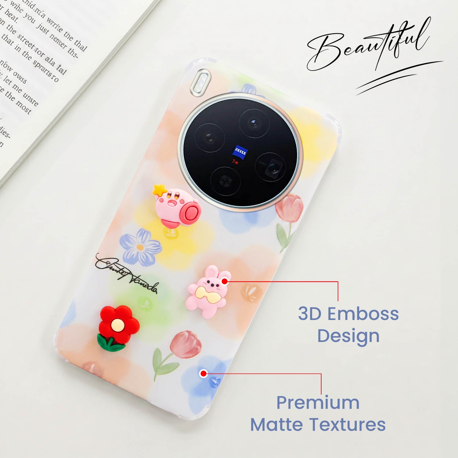 For Vivo X300 5G Back Cover Case (3D Cute Cartoons | Hard Back Side Soft | Matte Premium Finish | HD Printing)