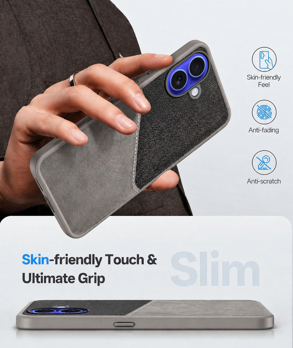 For Apple iPhone 16 Back Cover Case (Dual PU Leather Stitch | Professional Minimalist | Soft and Flexible)