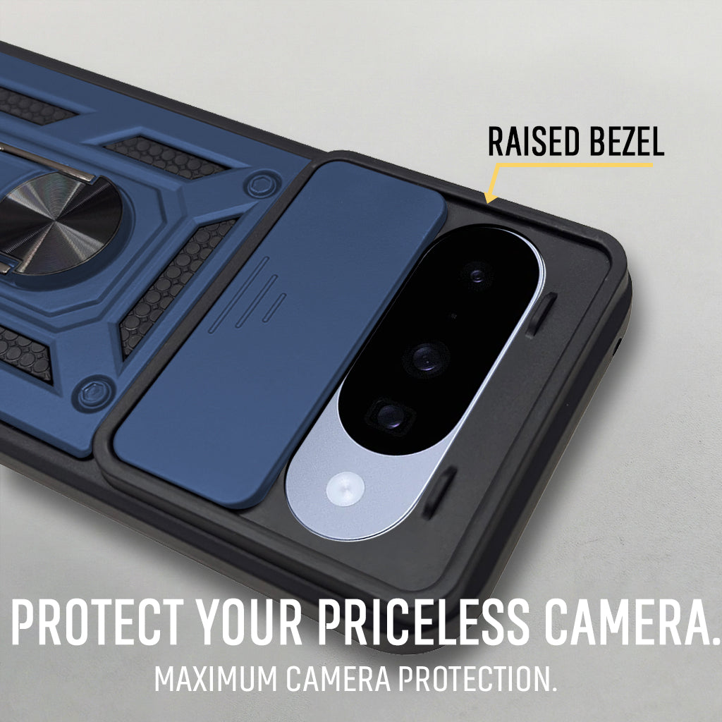 For Google Pixel 10 Back Cover Case (Sliding Shutter Camera Protection | Polycarbonate |Ring Holder Kickstand)